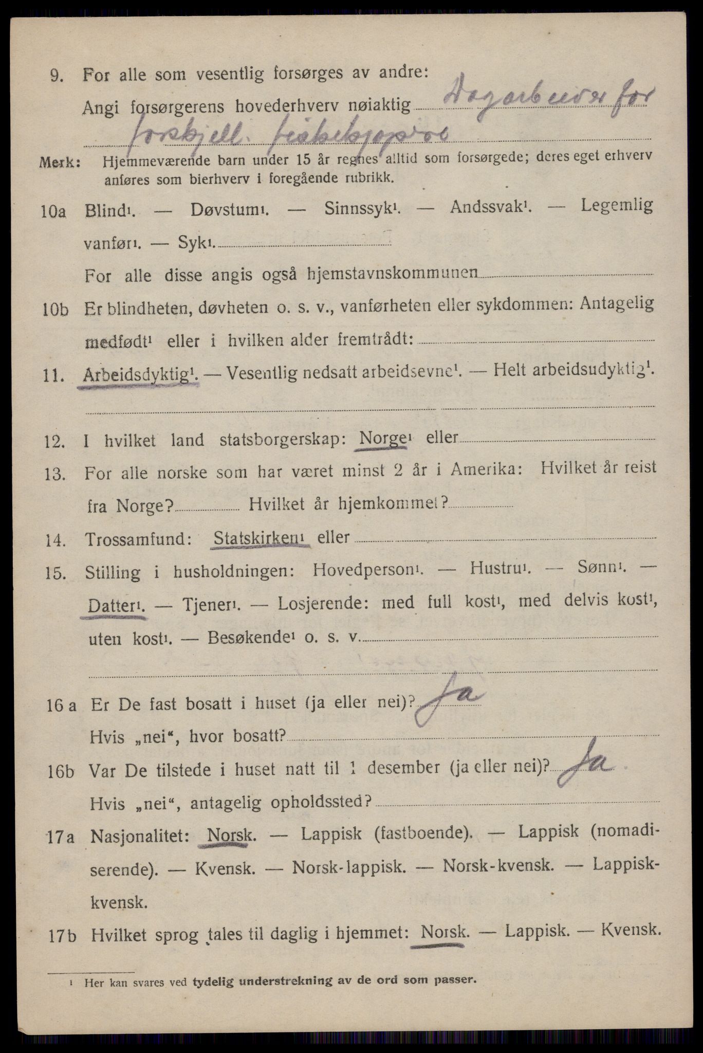 SAT, 1920 census for Dverberg, 1920, p. 7119