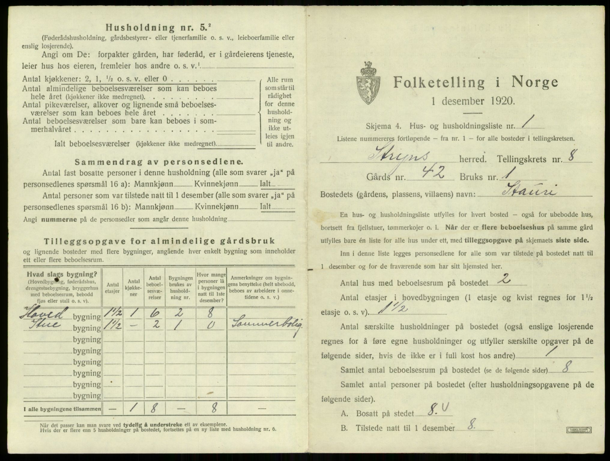 SAB, 1920 census for Stryn, 1920, p. 468