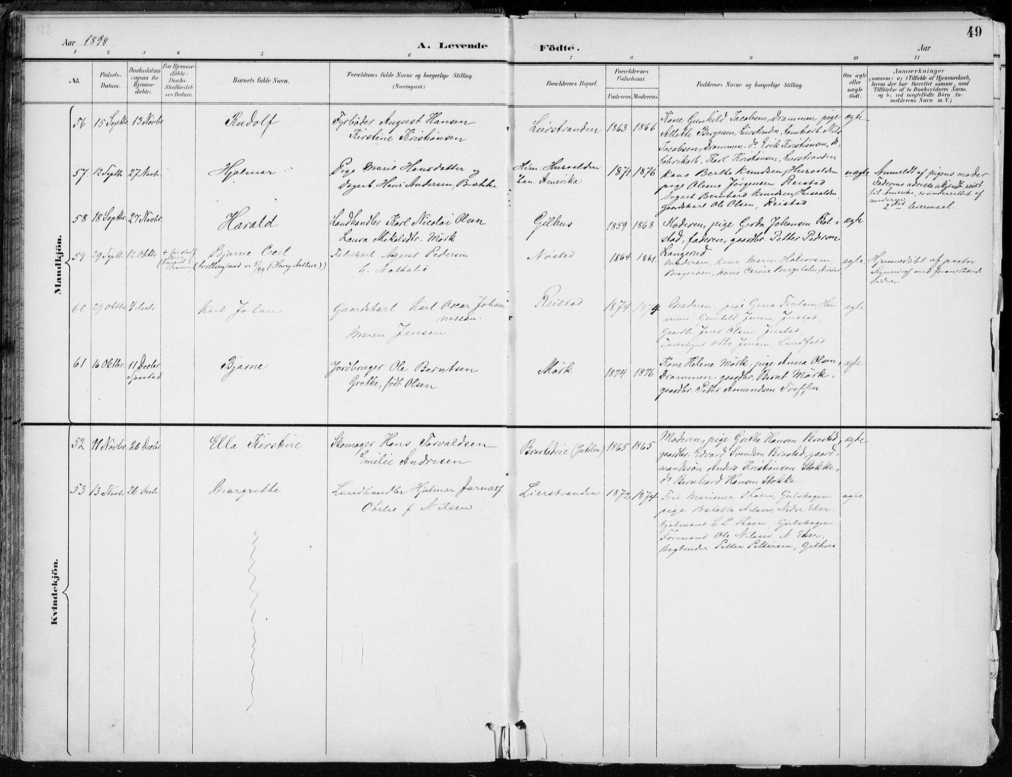 Lier kirkebøker, AV/SAKO-A-230/F/Fa/L0016: Parish register (official) no. I 16, 1895-1900, p. 49