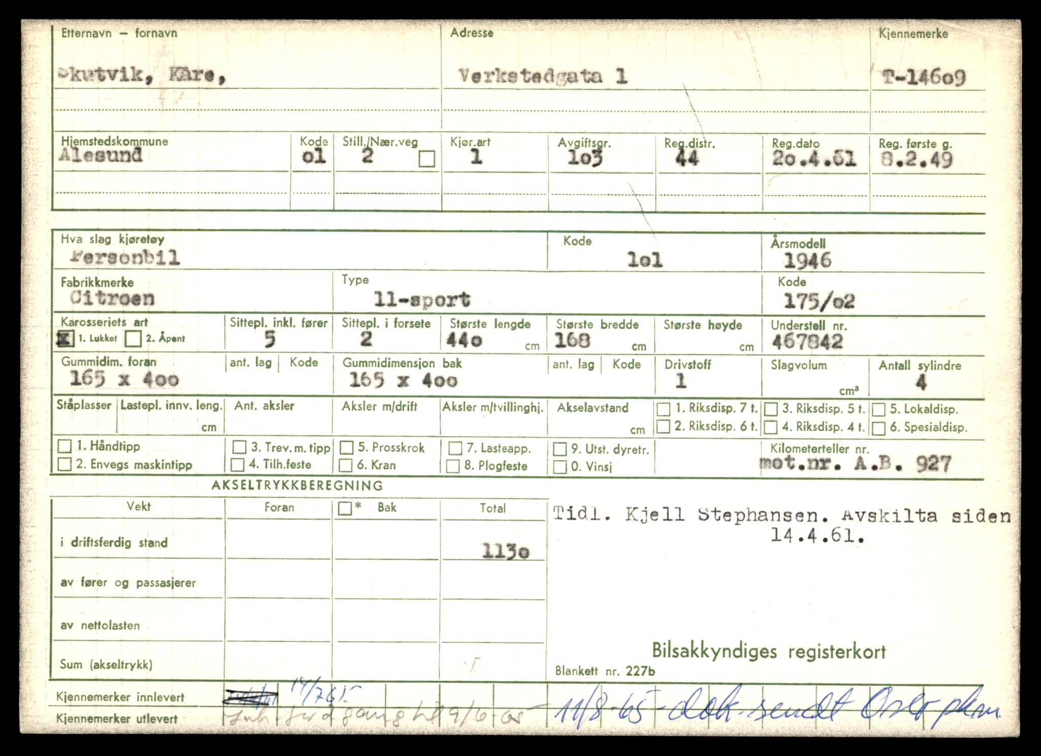 Møre og Romsdal vegkontor - Ålesund trafikkstasjon, AV/SAT-A-4099/F/Fe/L0047: Registreringskort for kjøretøy T 14580 - T 14720, 1927-1998, p. 815