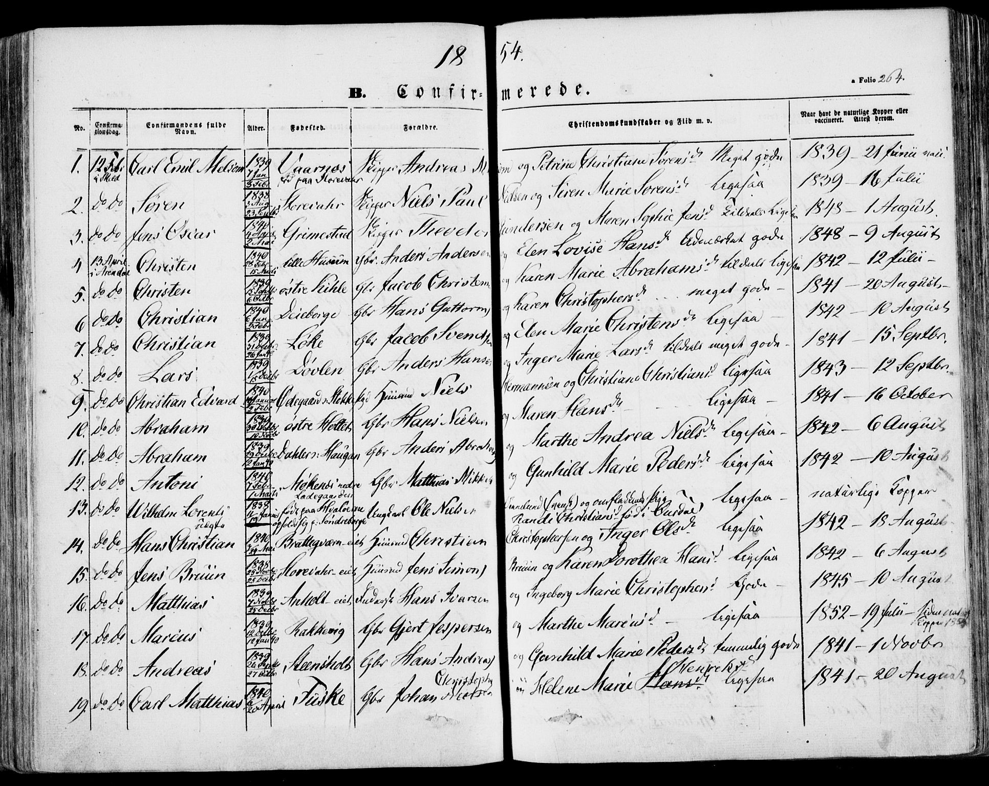 Stokke kirkebøker, AV/SAKO-A-320/F/Fa/L0007: Parish register (official) no. I 7, 1844-1857, p. 264