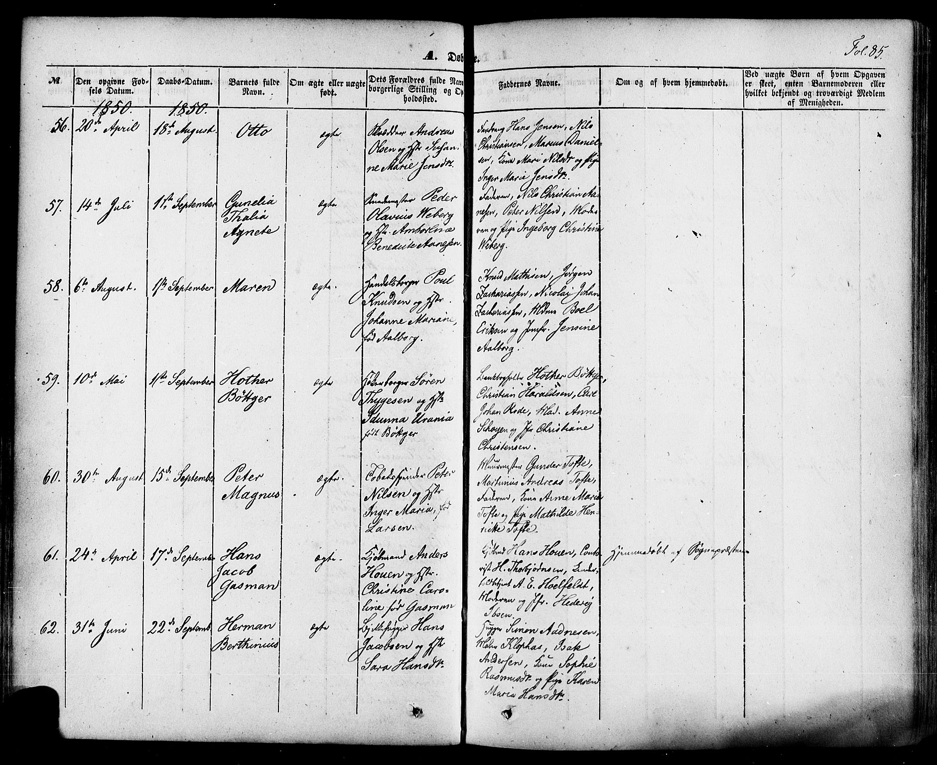 Skien kirkebøker, SAKO/A-302/F/Fa/L0006a: Parish register (official) no. 6A, 1843-1856, p. 85