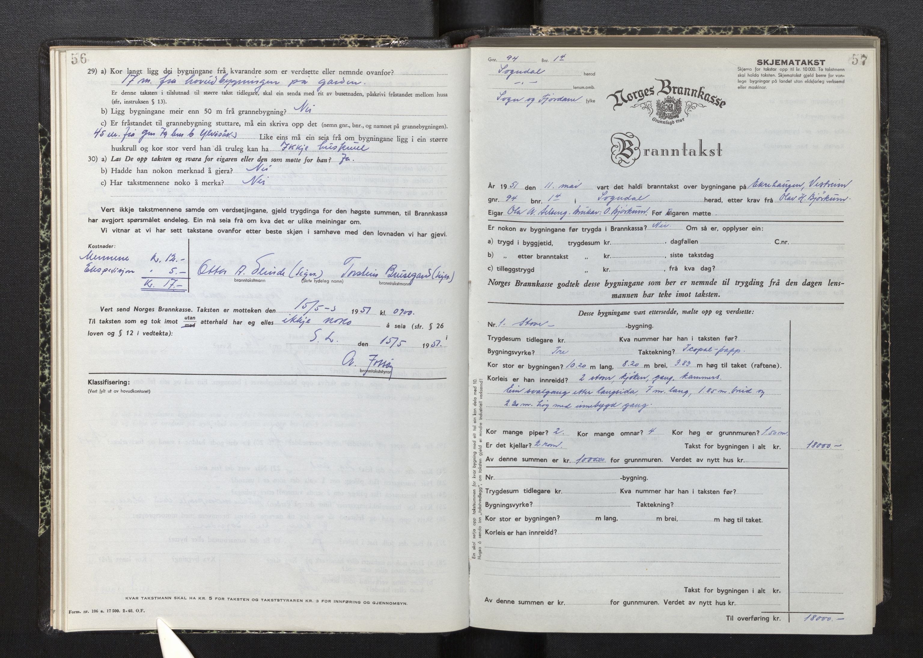 Lensmannen i Sogndal, AV/SAB-A-29901/0012/L0015: Branntakstprotokoll, skjematakst, 1950-1955, p. 56-57