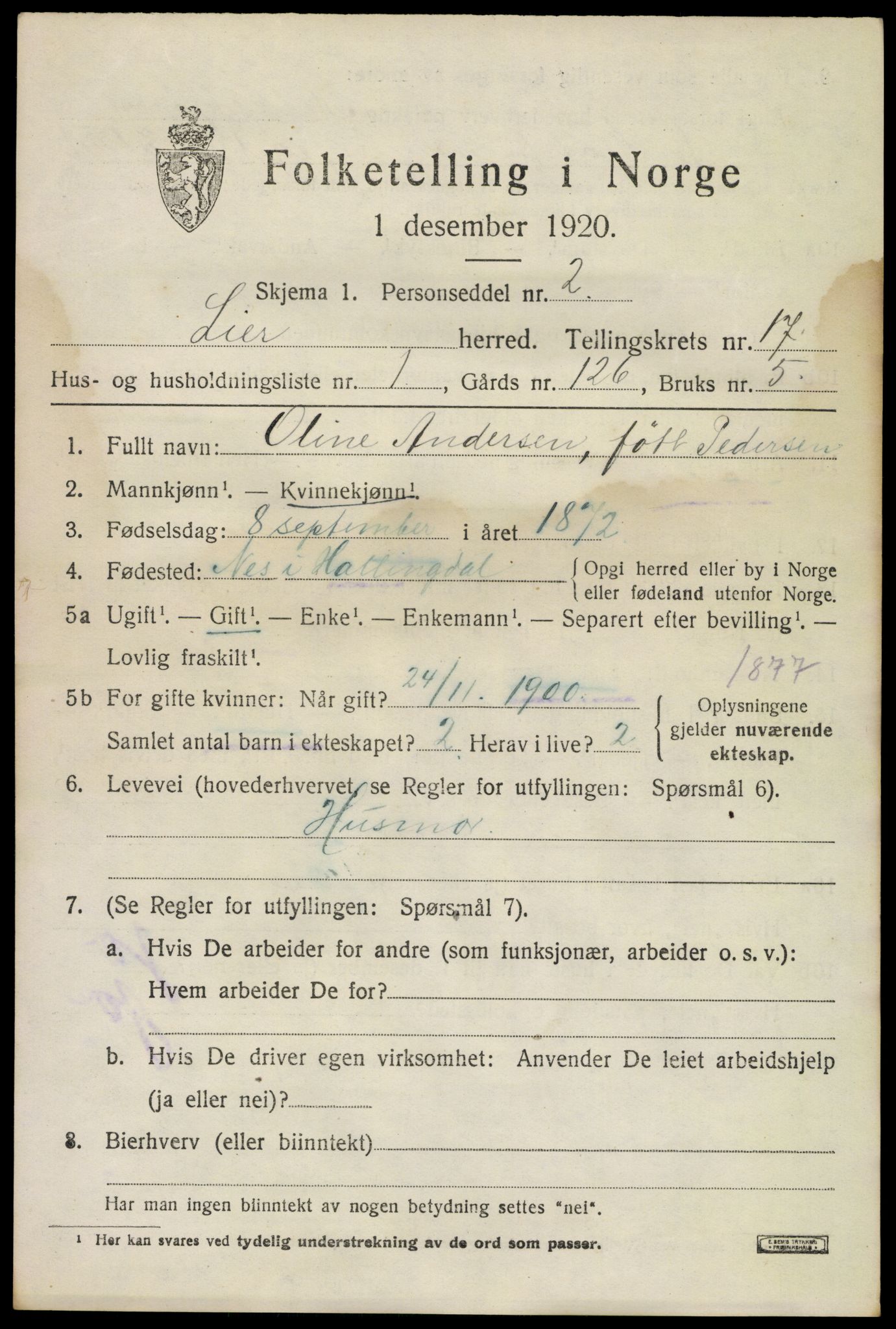 SAKO, 1920 census for Lier, 1920, p. 24368