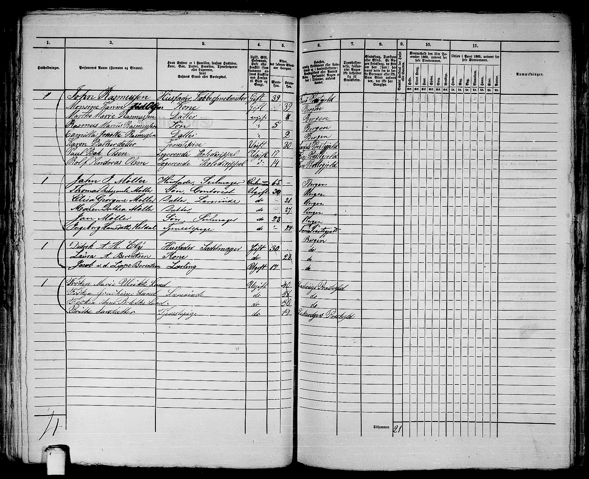 RA, 1865 census for Bergen, 1865, p. 1314