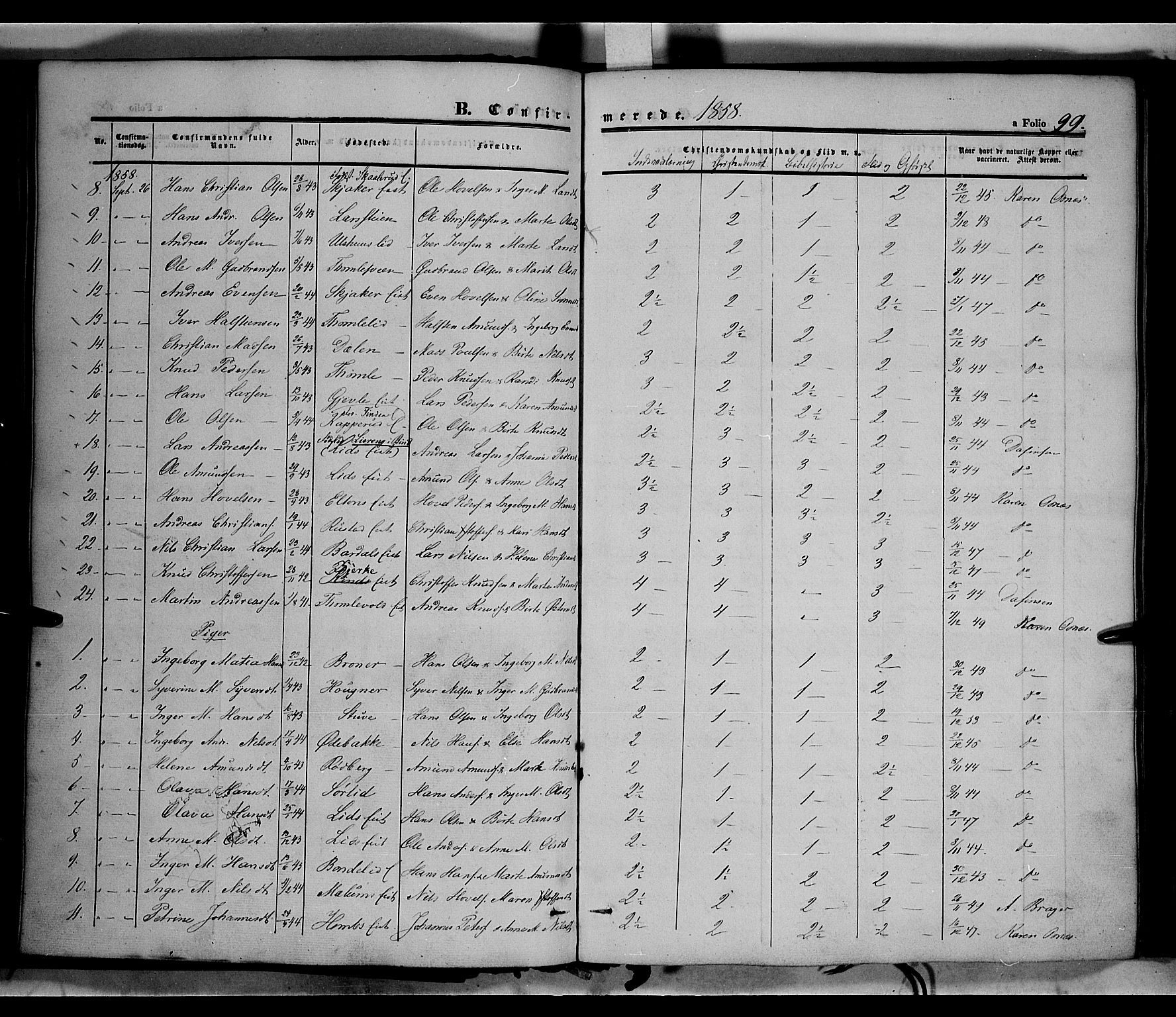Land prestekontor, SAH/PREST-120/H/Ha/Haa/L0010: Parish register (official) no. 10, 1847-1859, p. 99
