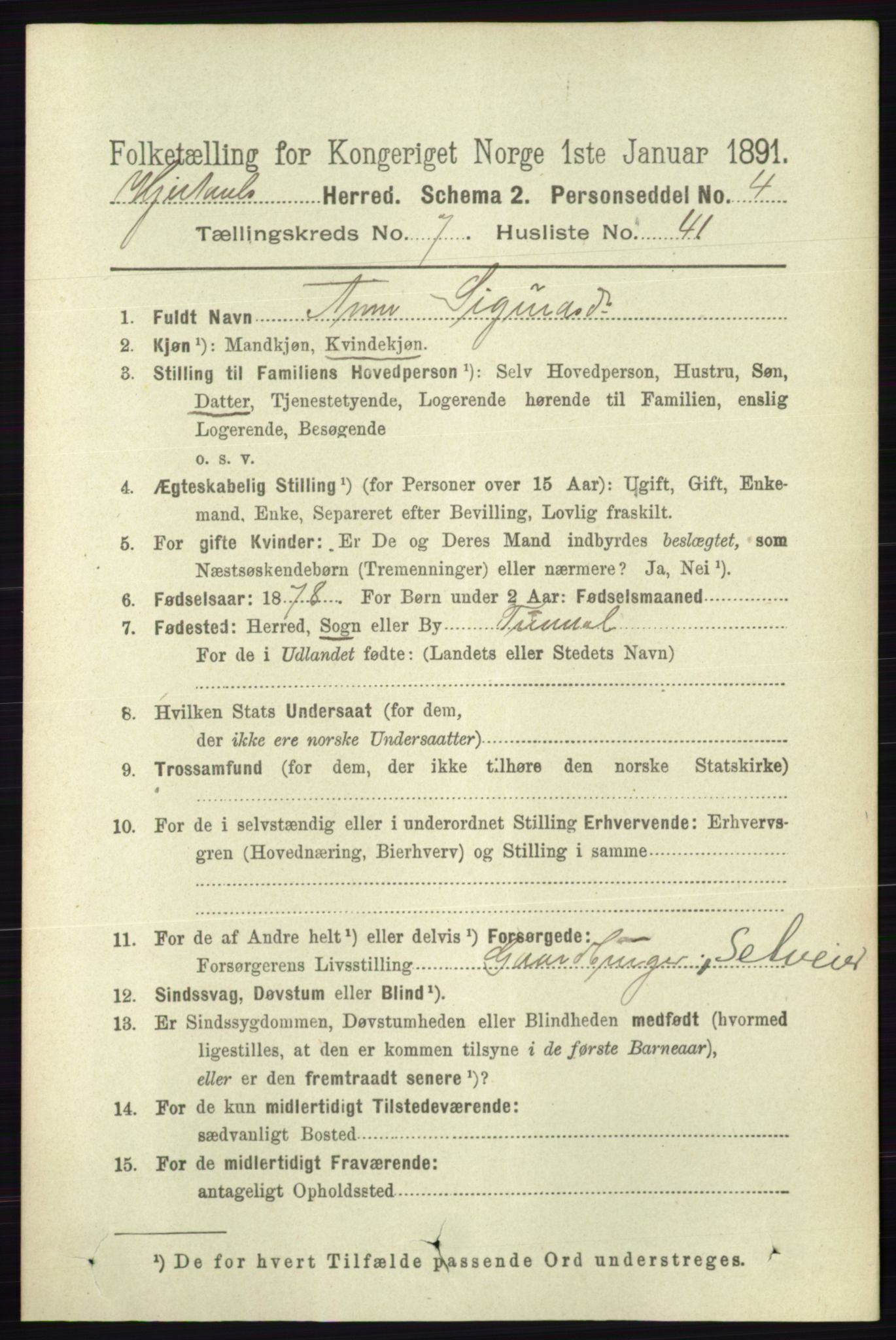 RA, 1891 census for 0827 Hjartdal, 1891, p. 2761