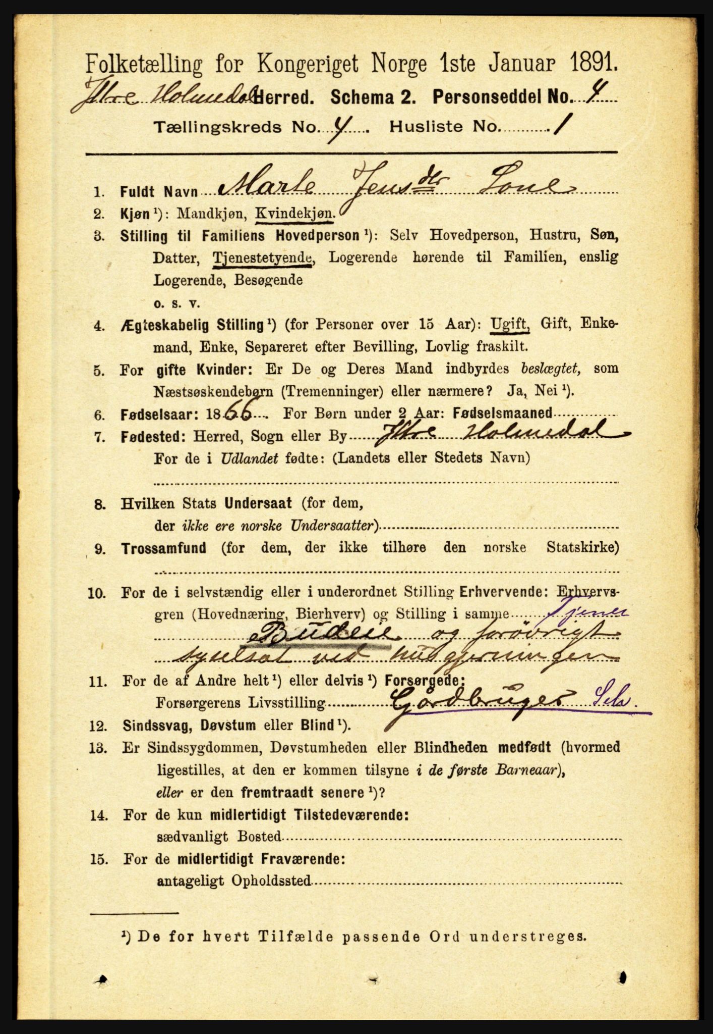 RA, 1891 census for 1429 Ytre Holmedal, 1891, p. 902