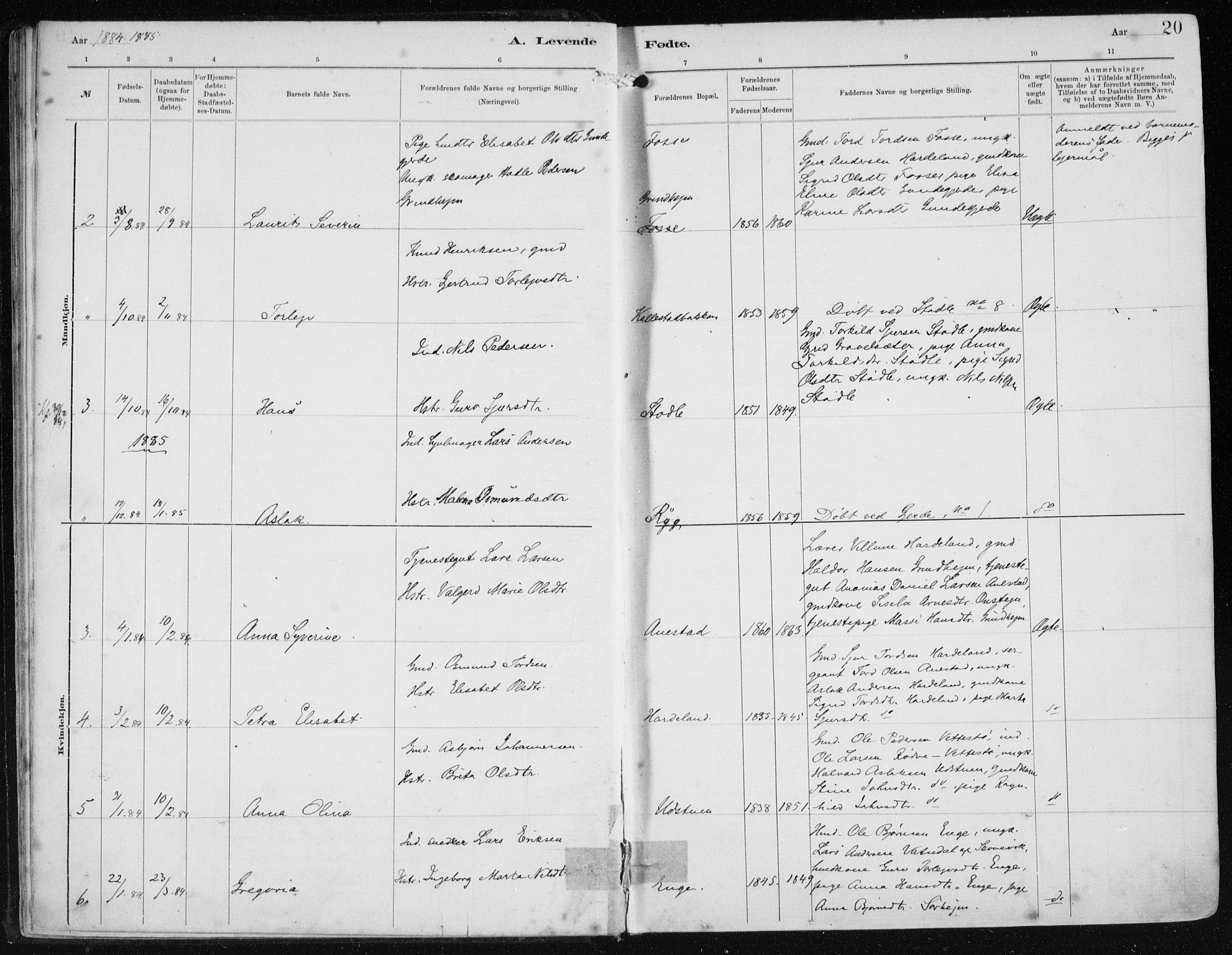 Etne sokneprestembete, SAB/A-75001/H/Haa: Parish register (official) no. B  1, 1879-1919, p. 20