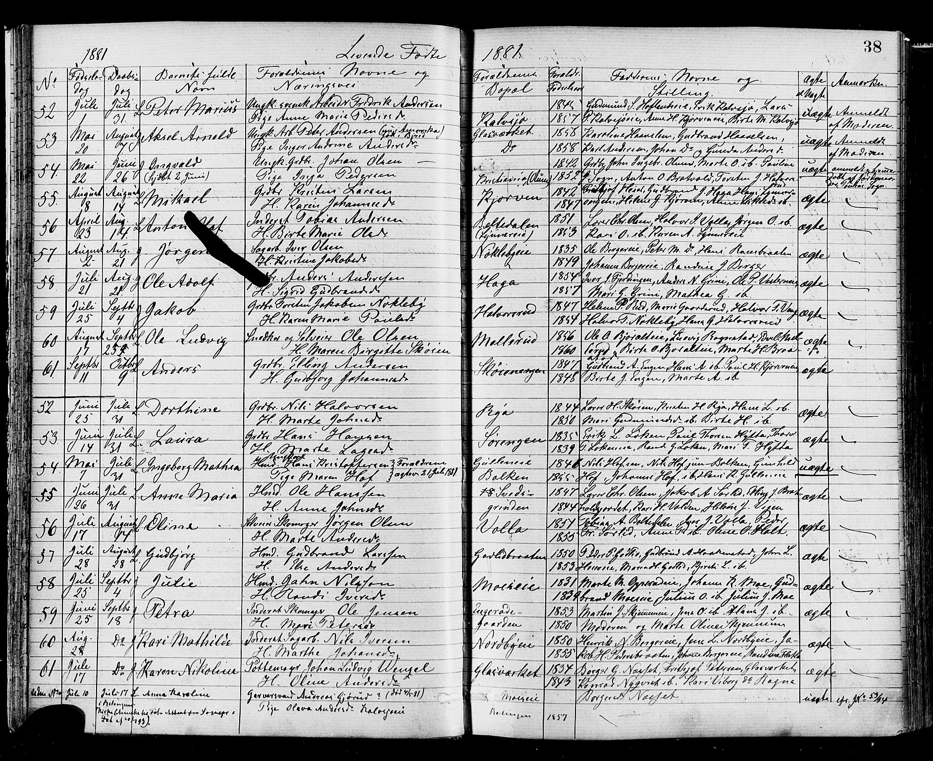 Jevnaker prestekontor, AV/SAH-PREST-116/H/Ha/Haa/L0008: Parish register (official) no. 8, 1877-1890, p. 38