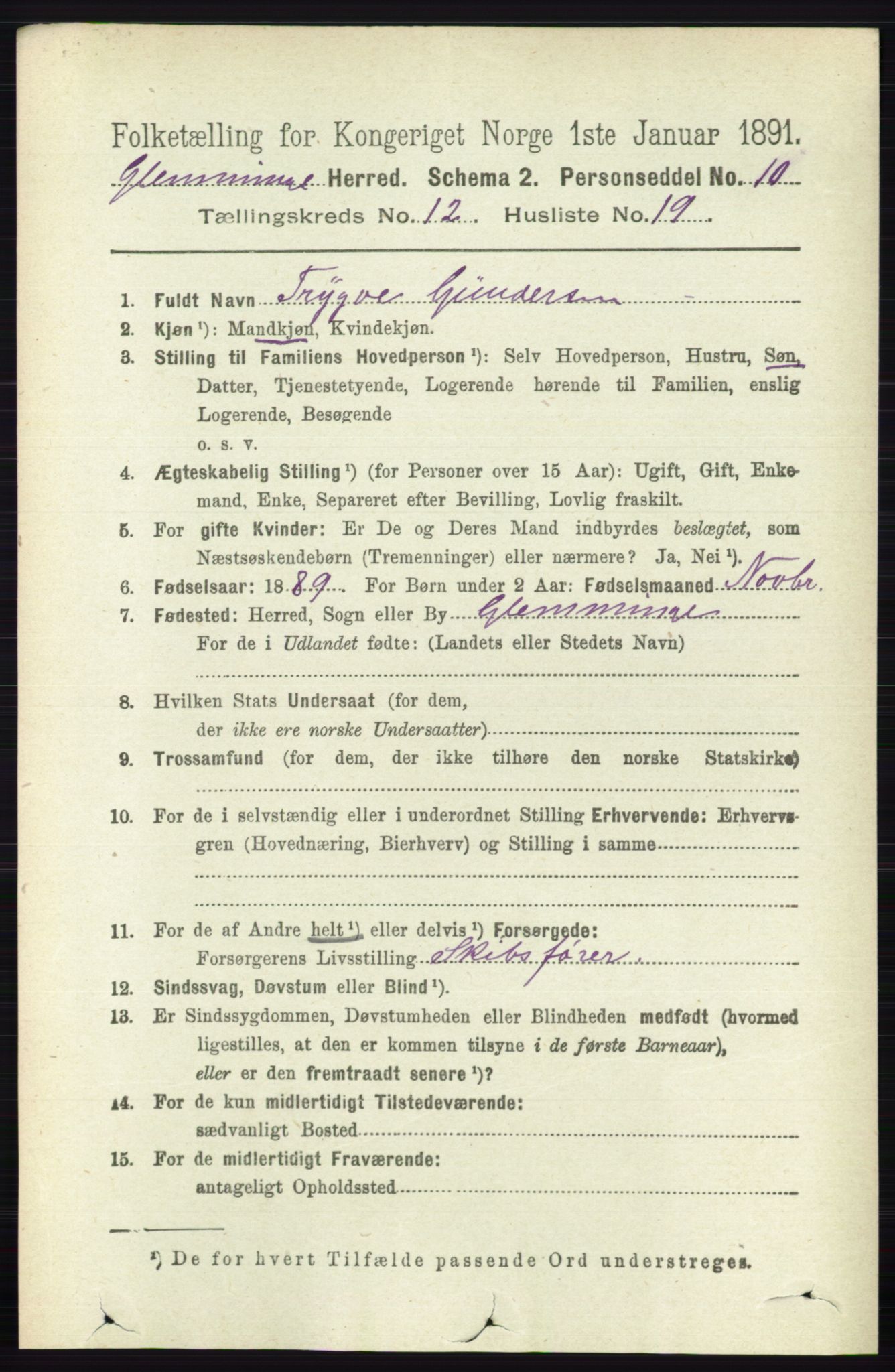 RA, 1891 census for 0132 Glemmen, 1891, p. 10935