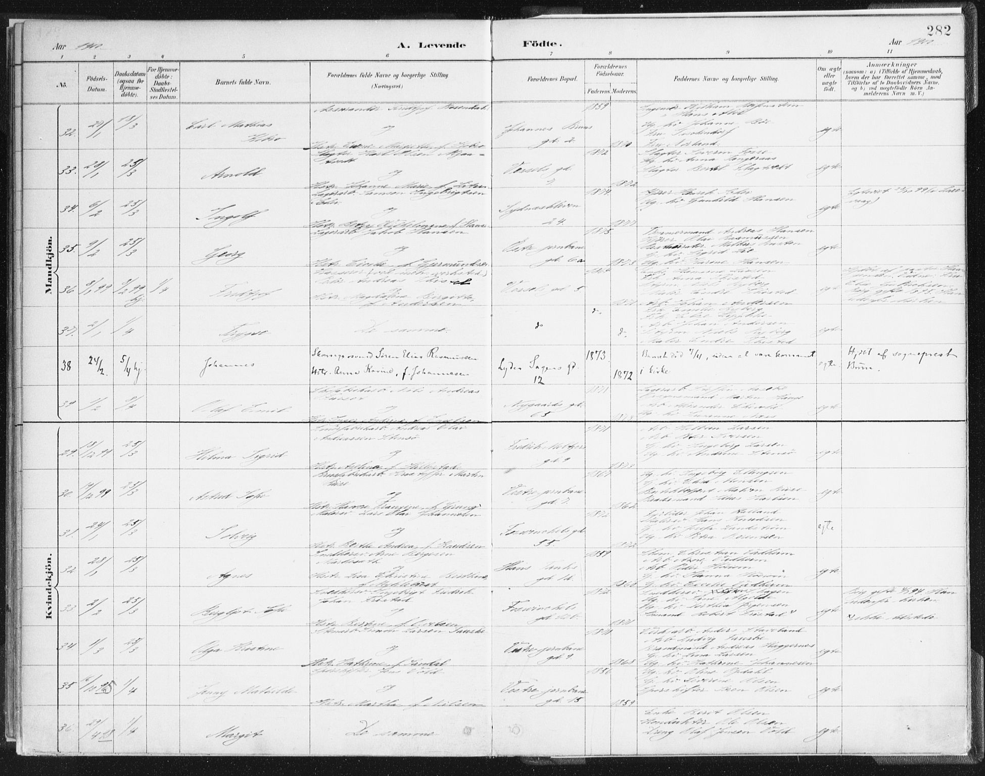Johanneskirken sokneprestembete, AV/SAB-A-76001/H/Haa/L0001: Parish register (official) no. A 1, 1885-1900, p. 282