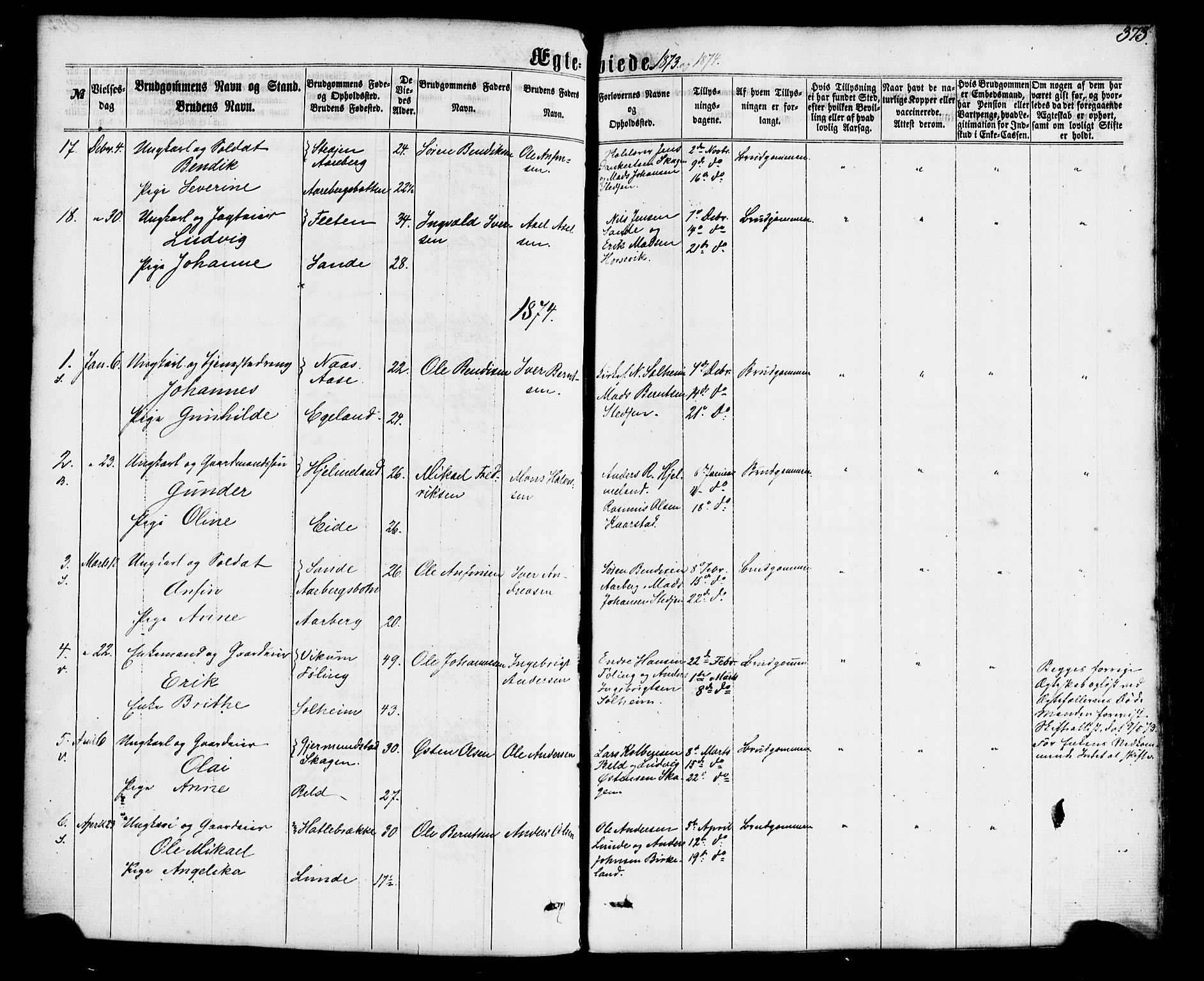 Gaular sokneprestembete, SAB/A-80001/H/Haa: Parish register (official) no. A 5, 1860-1881, p. 373