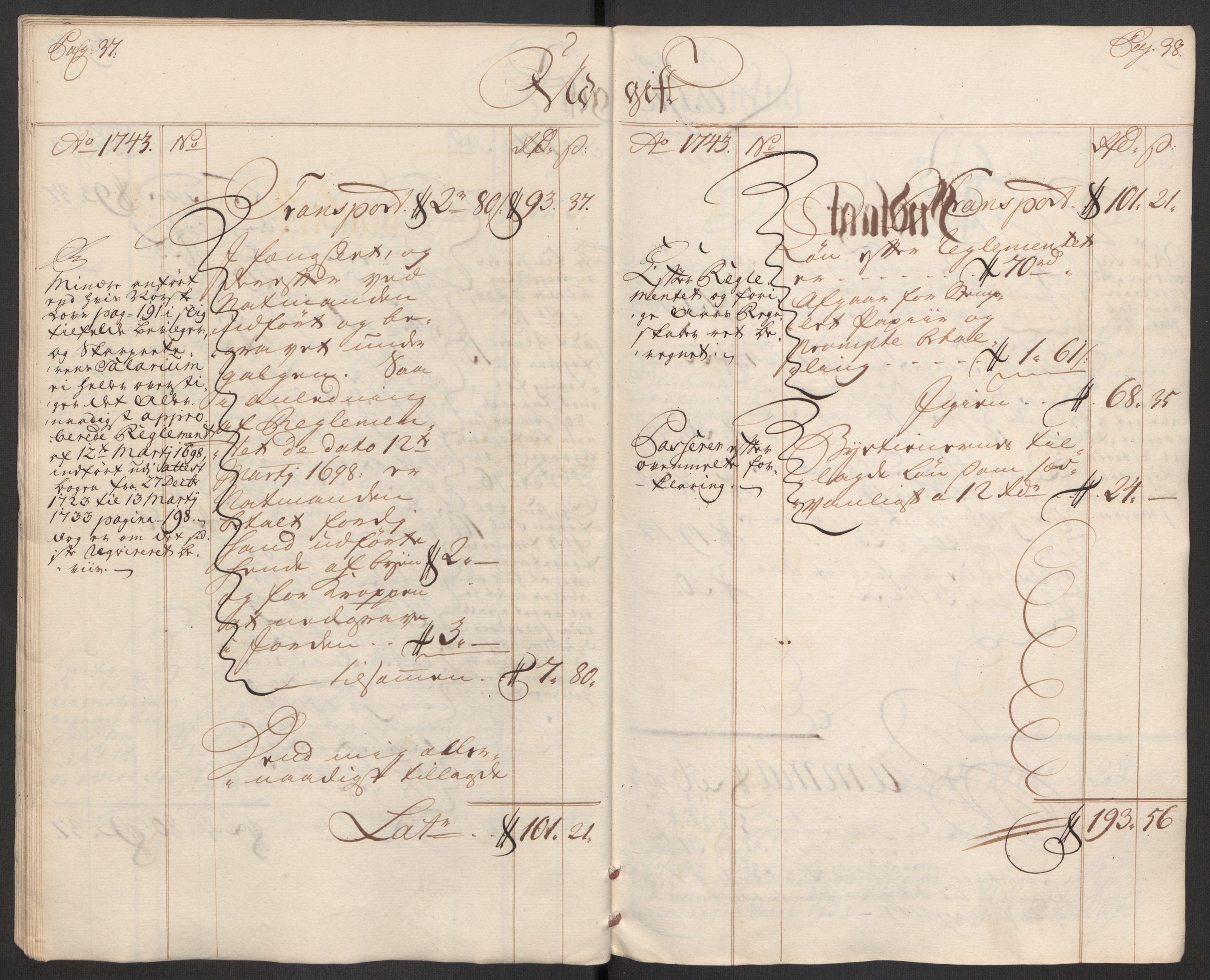 Rentekammeret inntil 1814, Reviderte regnskaper, Byregnskaper, AV/RA-EA-4066/R/Rs/L0541: [S22] Sikt og sakefall, 1743-1746, p. 23