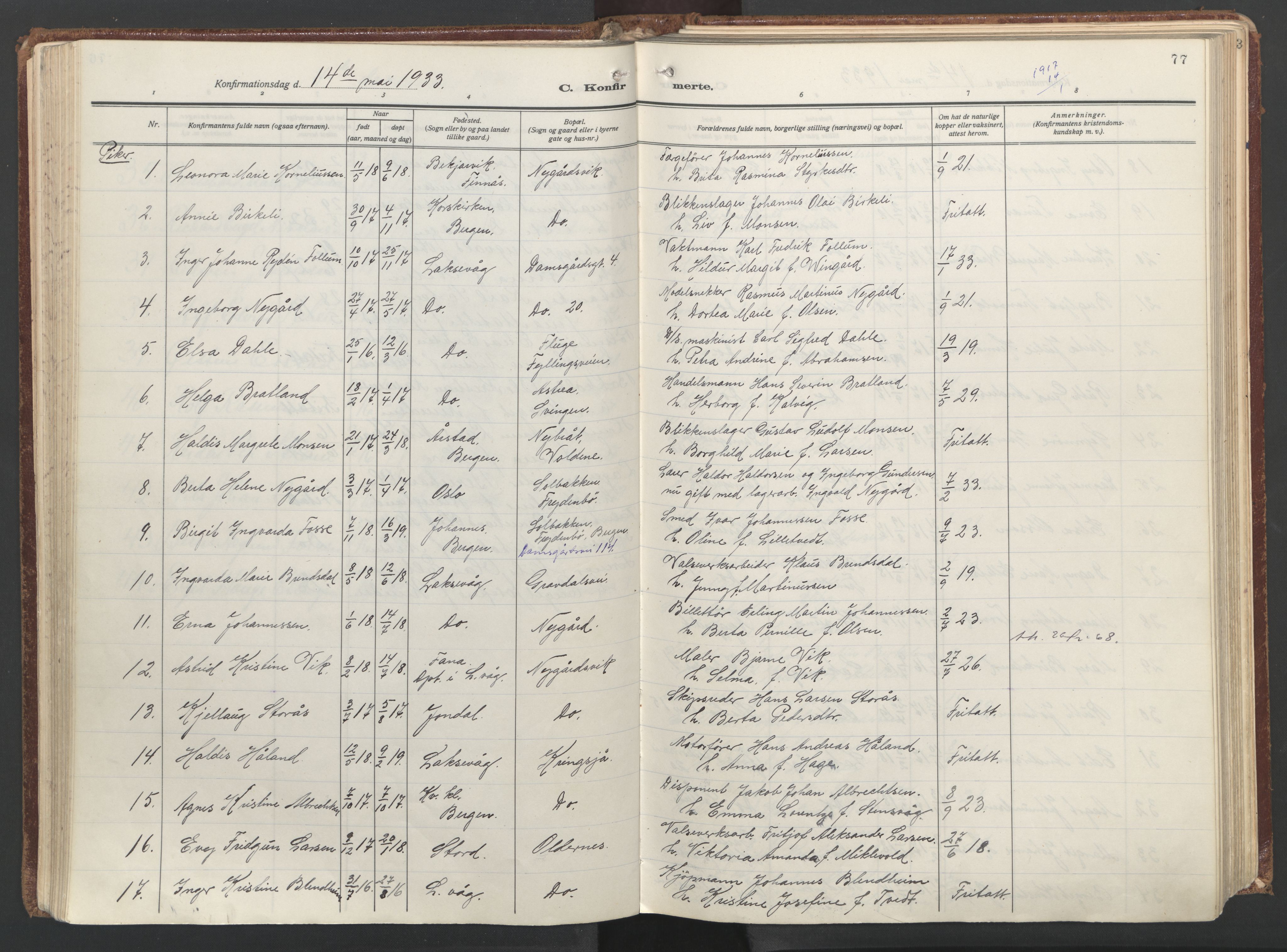 Laksevåg Sokneprestembete, AV/SAB-A-76501/H/Ha/Haa/Haac/L0001: Parish register (official) no. C 1, 1925-1944, p. 77