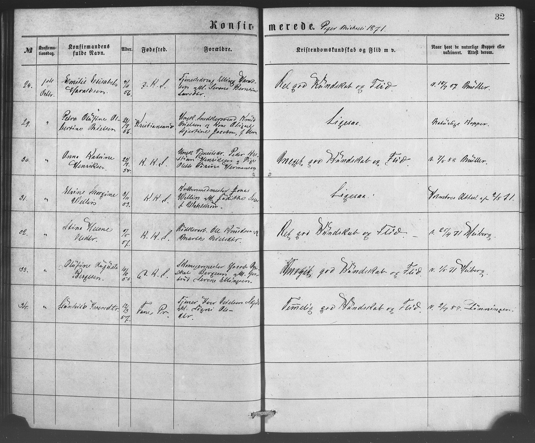 Korskirken sokneprestembete, SAB/A-76101/H/Haa/L0070: Curate's parish register no. A 5, 1869-1885, p. 32