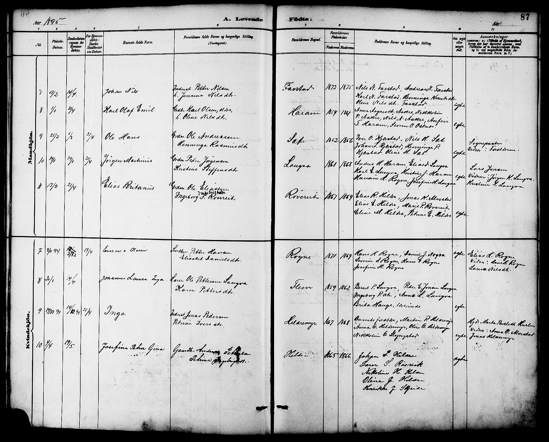 Ministerialprotokoller, klokkerbøker og fødselsregistre - Møre og Romsdal, AV/SAT-A-1454/536/L0501: Parish register (official) no. 536A10, 1884-1896, p. 87