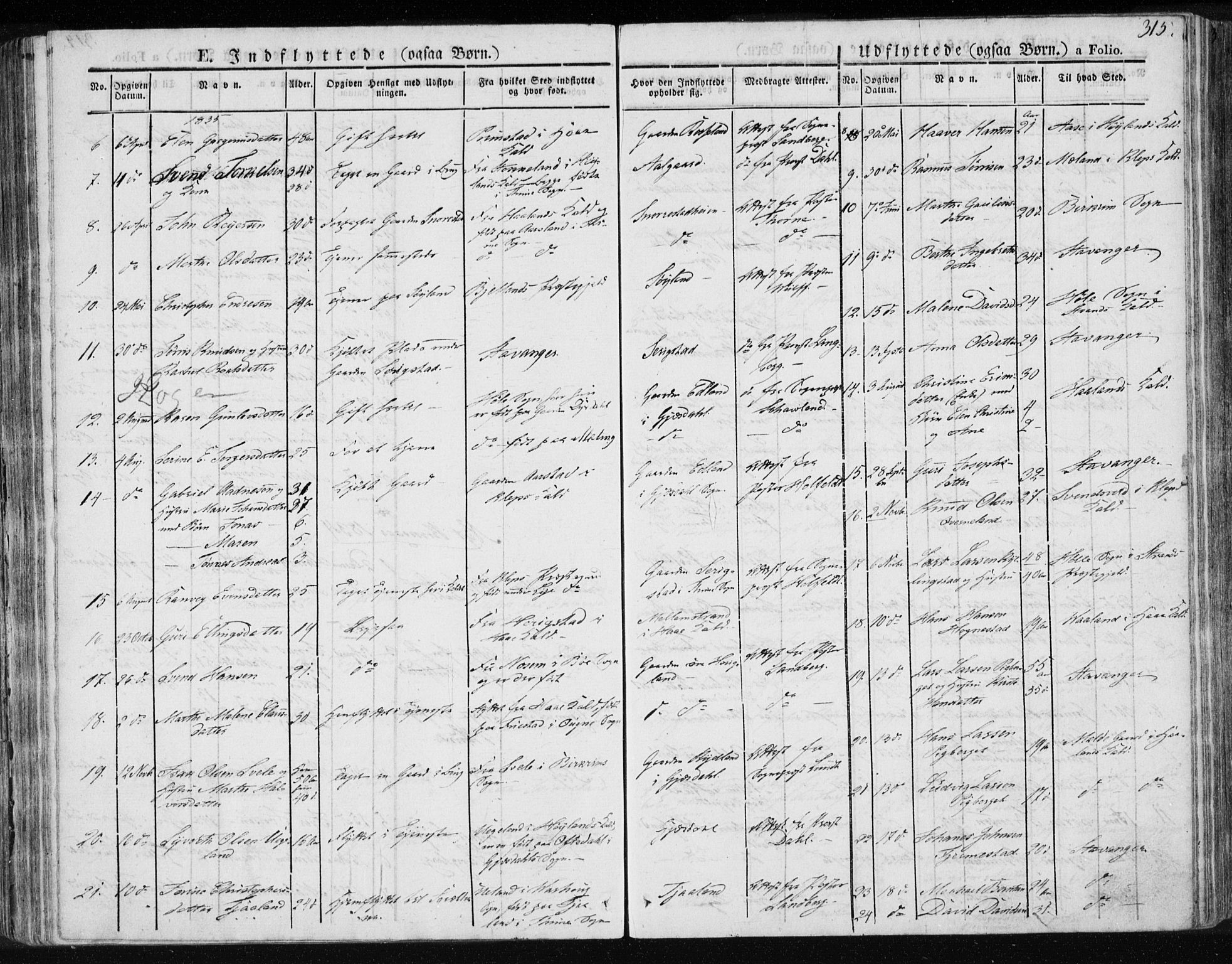 Lye sokneprestkontor, AV/SAST-A-101794/001/30BA/L0004: Parish register (official) no. A 4, 1826-1841, p. 315