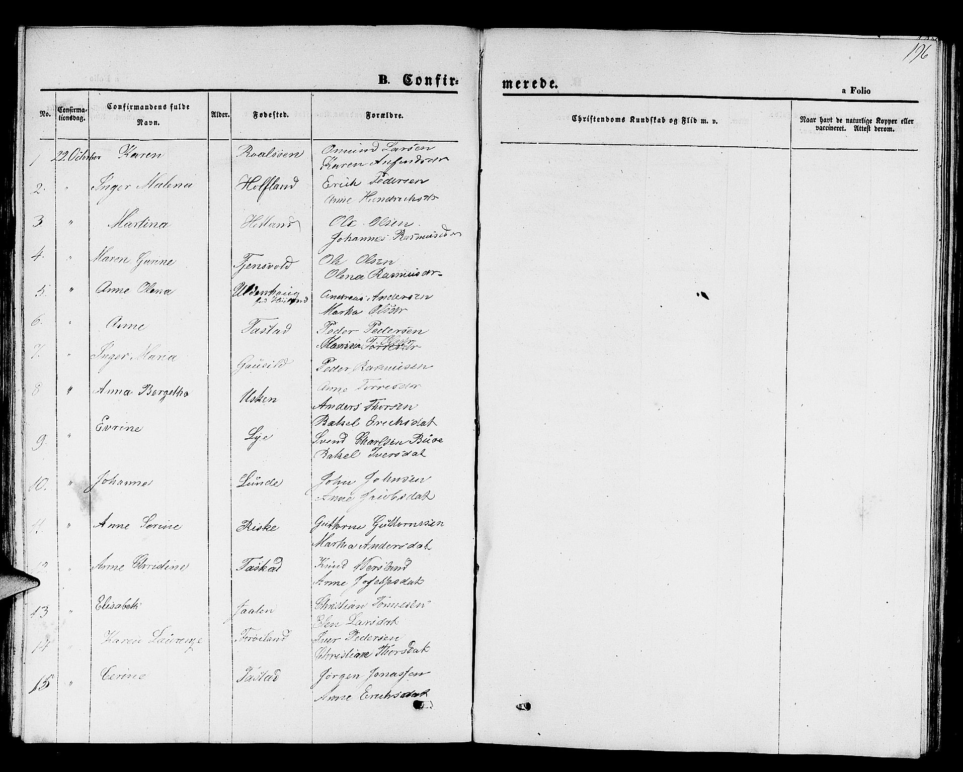 Hetland sokneprestkontor, SAST/A-101826/30/30BB/L0001: Parish register (copy) no. B 1, 1850-1868, p. 196