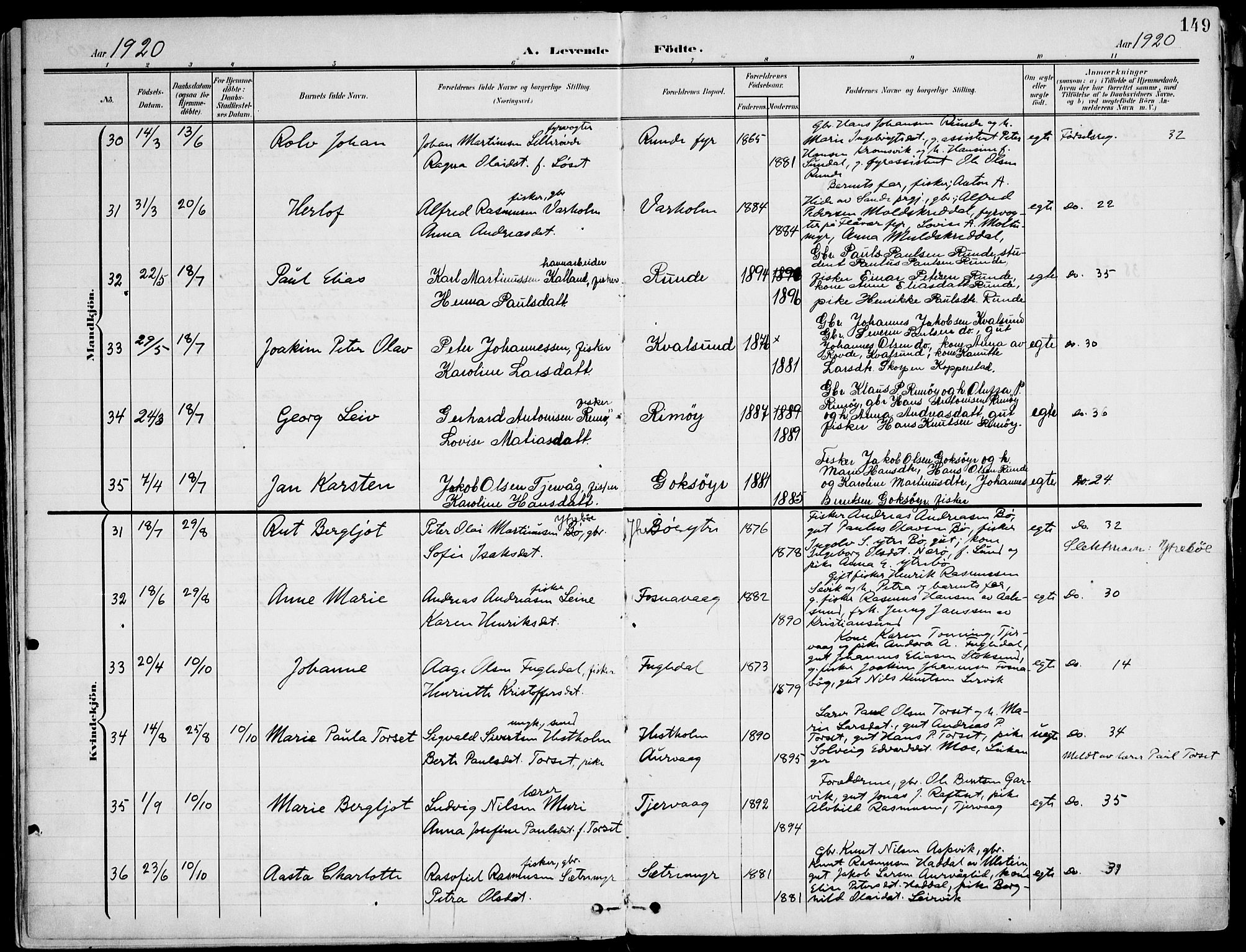 Ministerialprotokoller, klokkerbøker og fødselsregistre - Møre og Romsdal, AV/SAT-A-1454/507/L0075: Parish register (official) no. 507A10, 1901-1920, p. 149