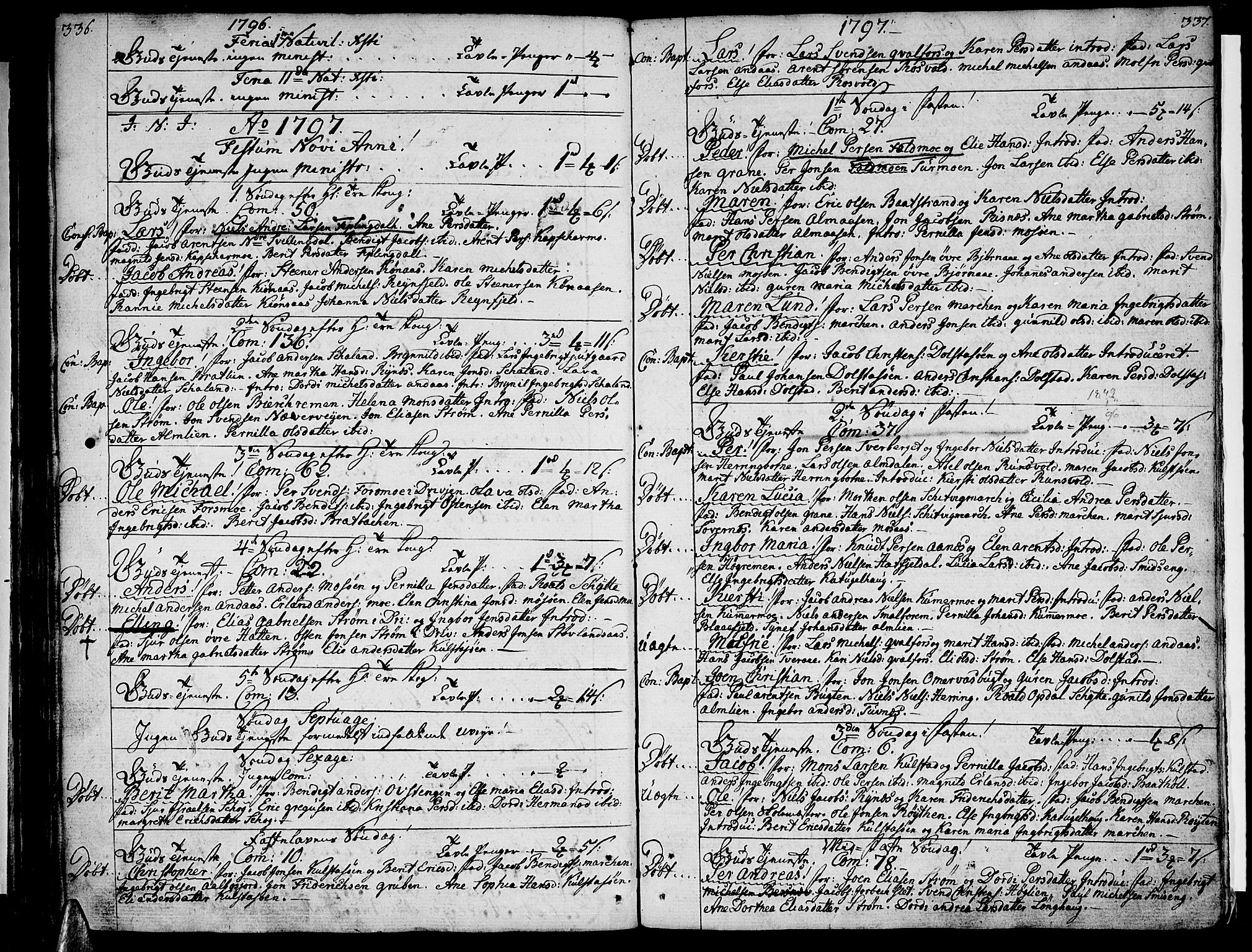 Ministerialprotokoller, klokkerbøker og fødselsregistre - Nordland, SAT/A-1459/820/L0286: Parish register (official) no. 820A07, 1780-1799, p. 336-337