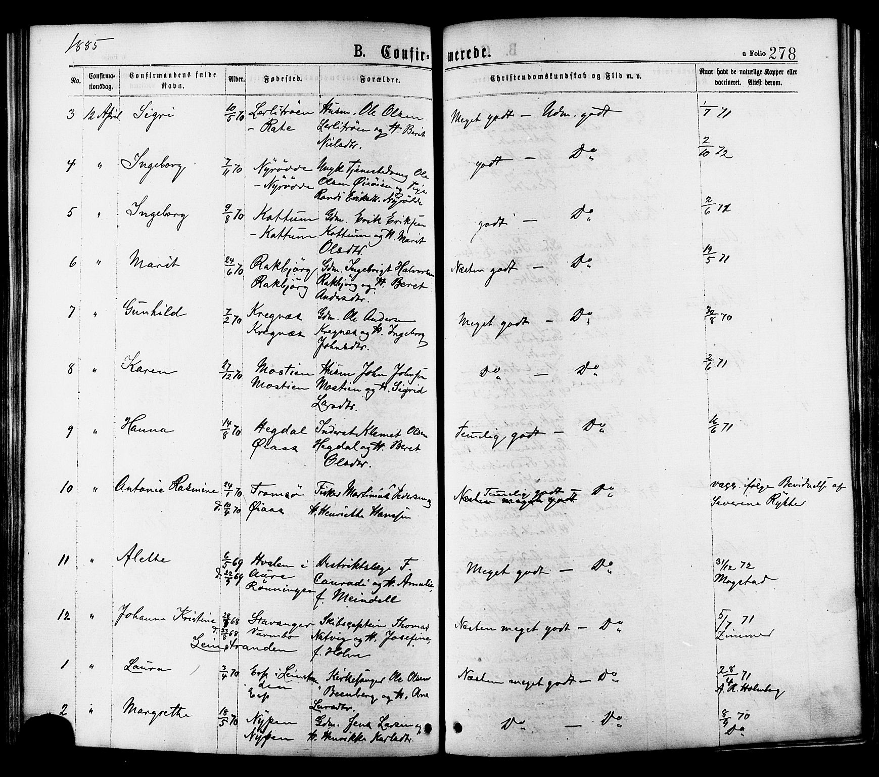 Ministerialprotokoller, klokkerbøker og fødselsregistre - Sør-Trøndelag, AV/SAT-A-1456/691/L1079: Parish register (official) no. 691A11, 1873-1886, p. 278