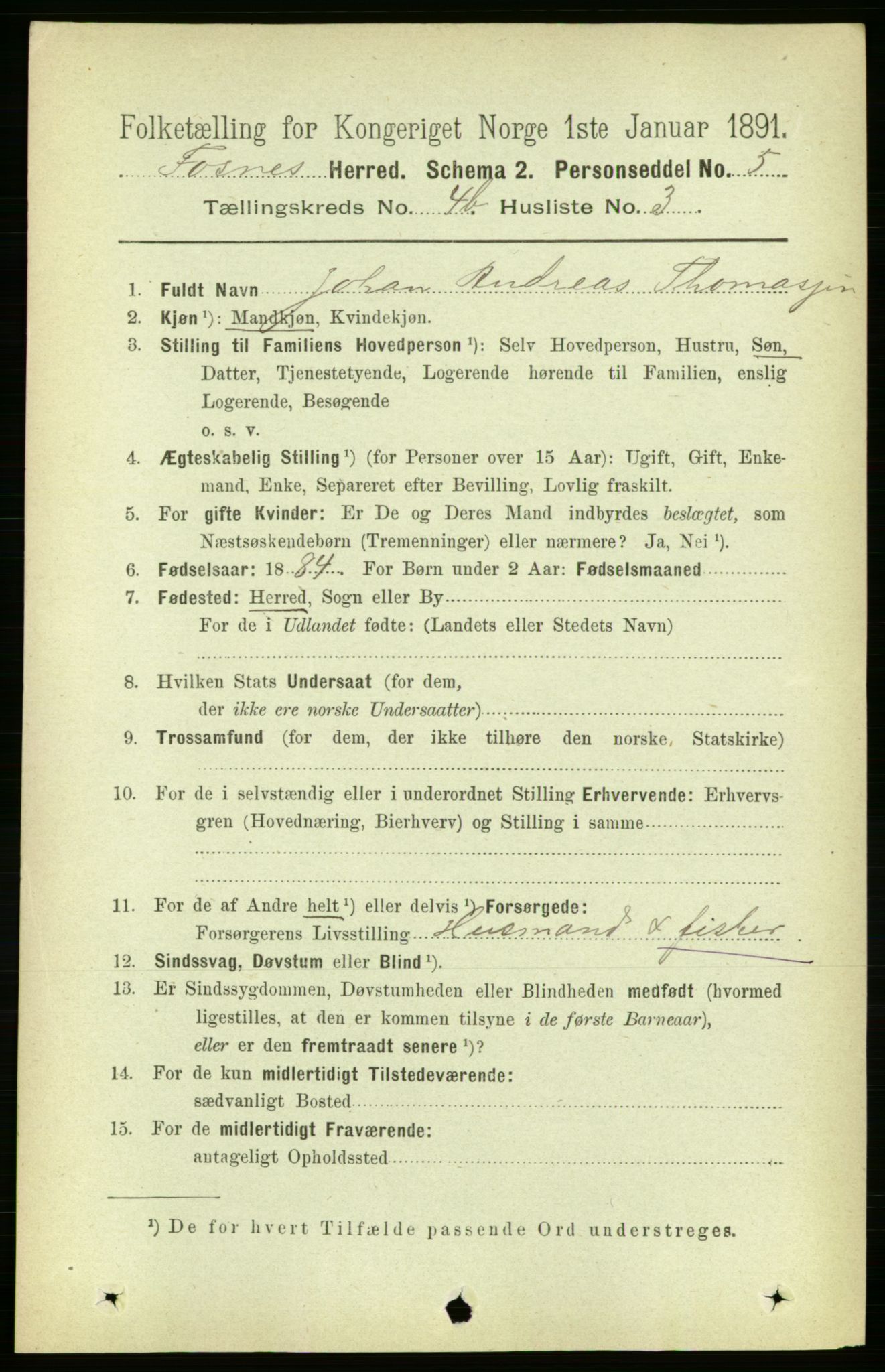 RA, 1891 census for 1748 Fosnes, 1891, p. 1727