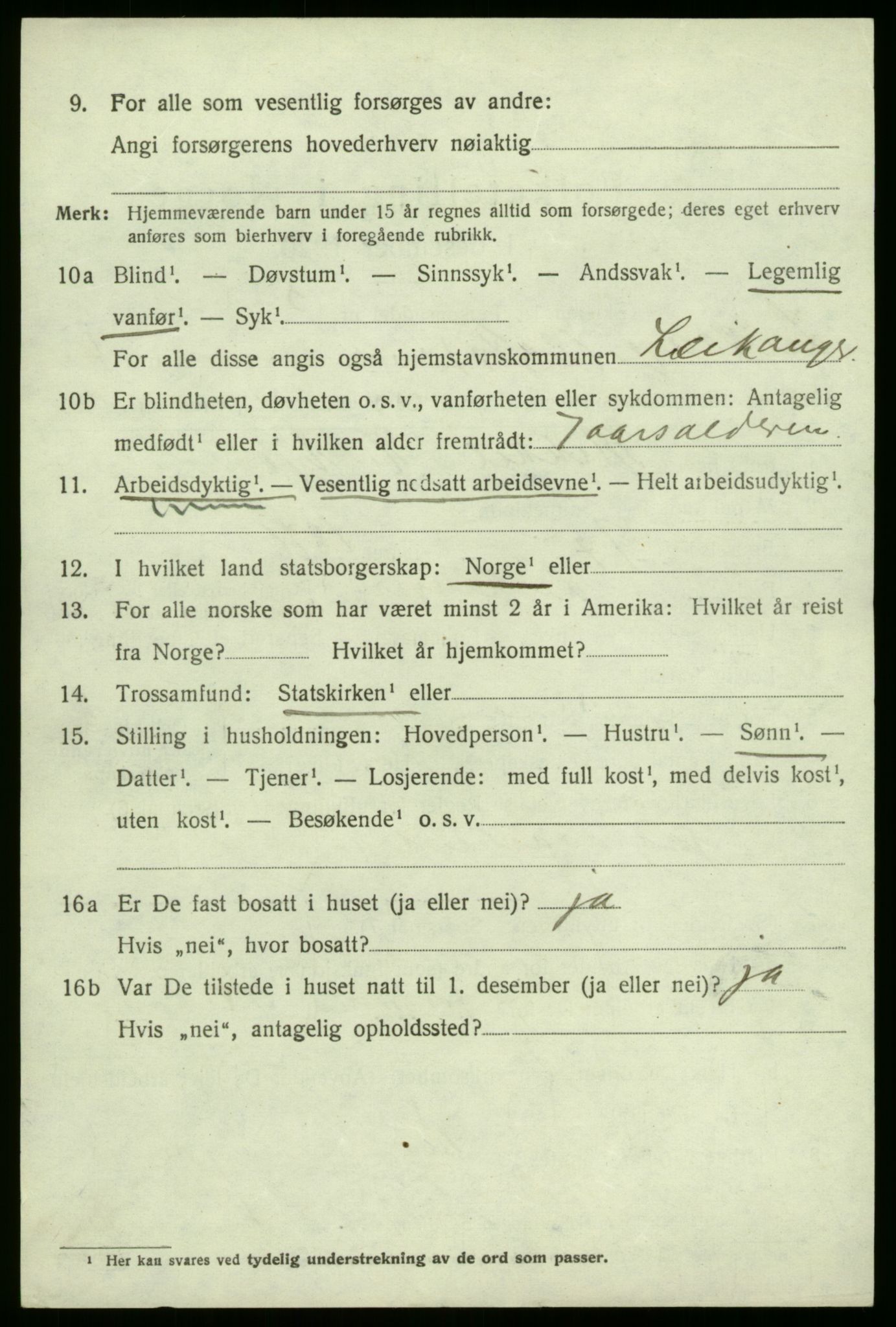 SAB, 1920 census for Leikanger, 1920, p. 3577