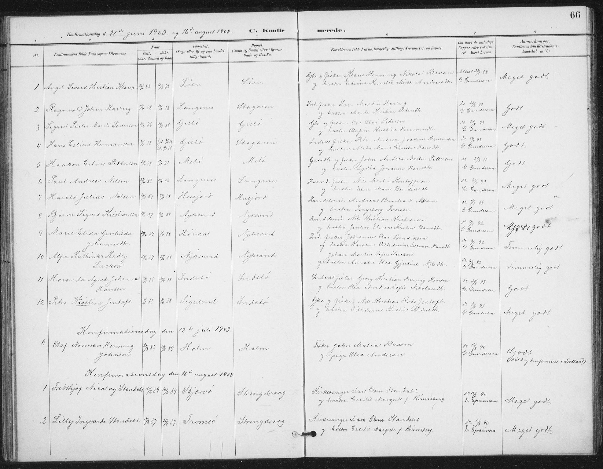 Ministerialprotokoller, klokkerbøker og fødselsregistre - Nordland, AV/SAT-A-1459/894/L1356: Parish register (official) no. 894A02, 1897-1914, p. 66