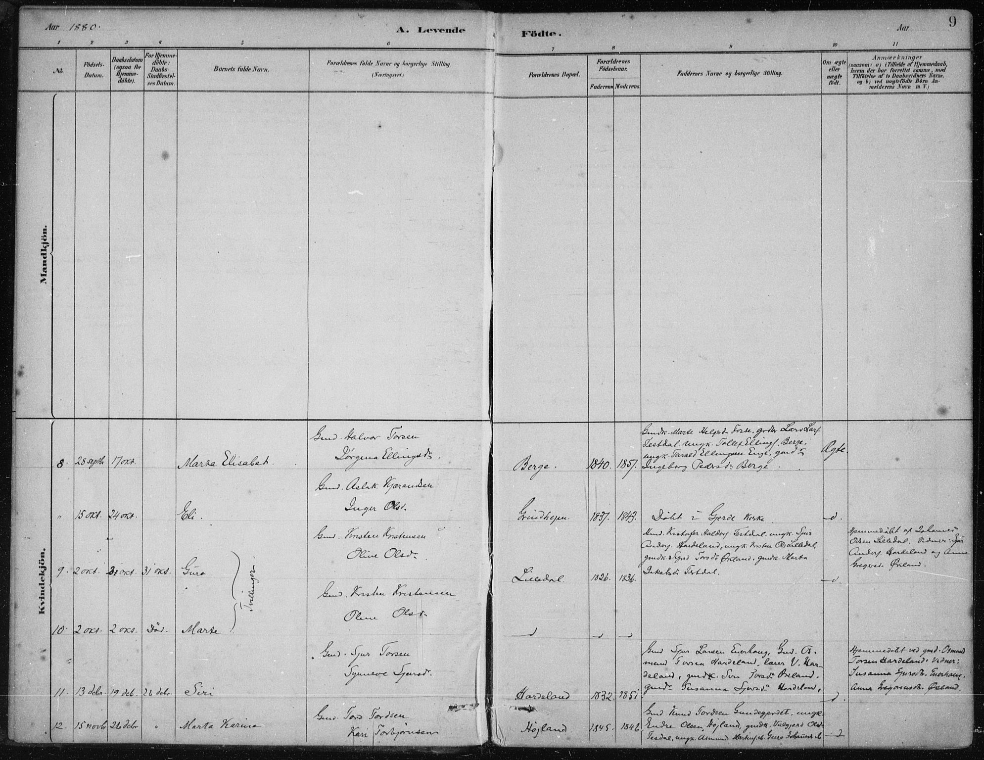 Etne sokneprestembete, SAB/A-75001/H/Haa: Parish register (official) no. D  1, 1879-1919, p. 9