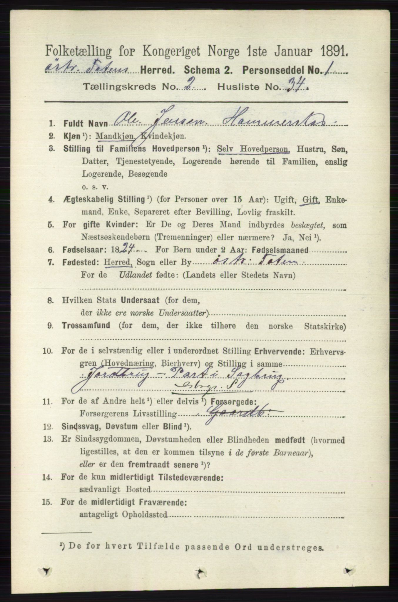 RA, 1891 census for 0528 Østre Toten, 1891, p. 974