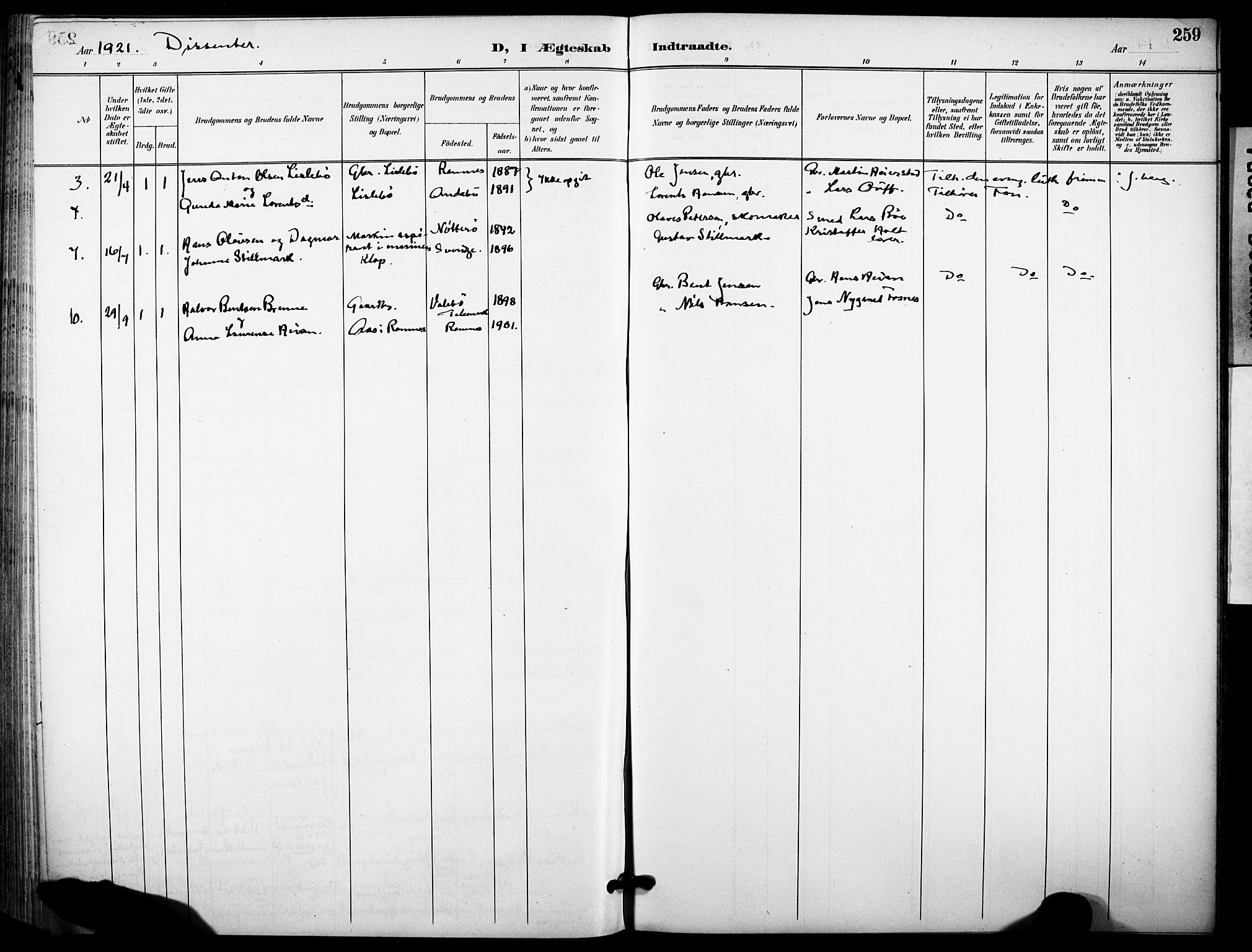 Ramnes kirkebøker, AV/SAKO-A-314/F/Fa/L0008: Parish register (official) no. I 8, 1896-1913, p. 259