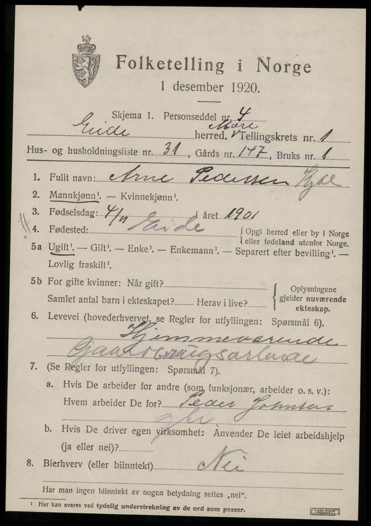 SAT, 1920 census for Eid (MR), 1920, p. 994