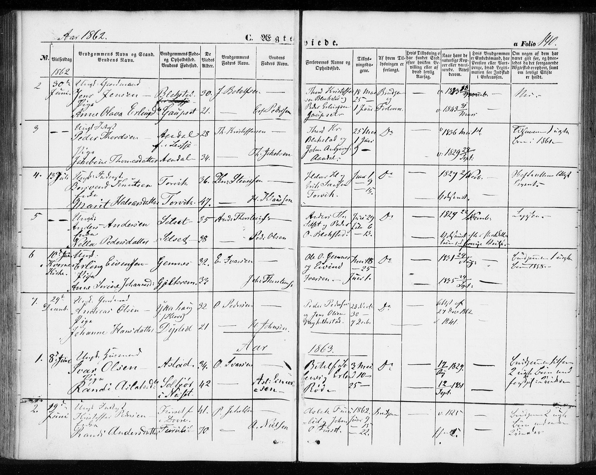 Ministerialprotokoller, klokkerbøker og fødselsregistre - Møre og Romsdal, SAT/A-1454/584/L0965: Parish register (official) no. 584A05, 1857-1868, p. 140