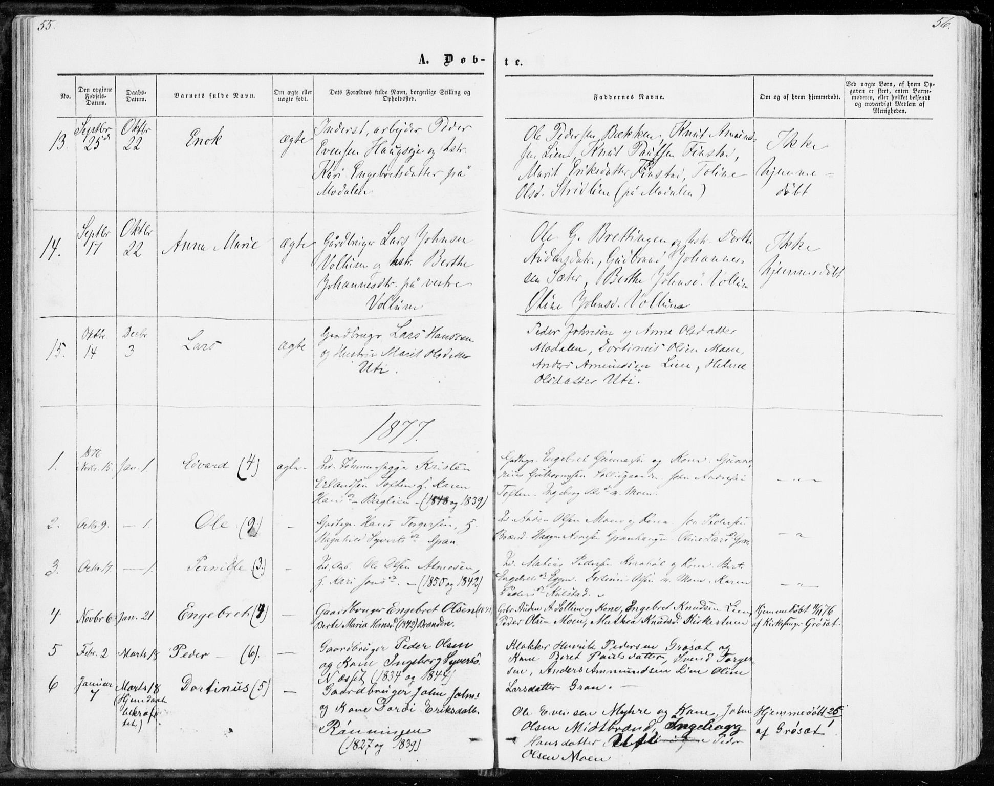 Sollia prestekontor, SAH/PREST-050/H/Ha/Haa/L0001: Parish register (official) no. 1, 1856-1885, p. 55-56