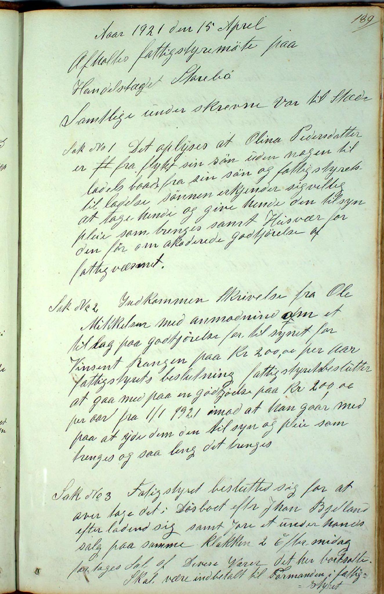 Austevoll kommune. Fattigstyret, IKAH/1244-311/A/Aa/L0001a: Møtebok for Austevoll sokn fattigkommisjon , 1846-1922, p. 189a