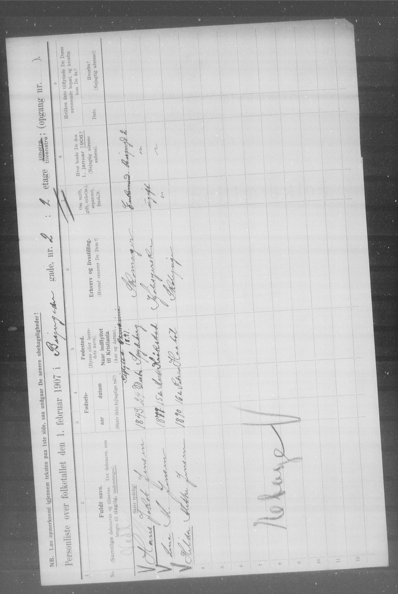 OBA, Municipal Census 1907 for Kristiania, 1907, p. 2718