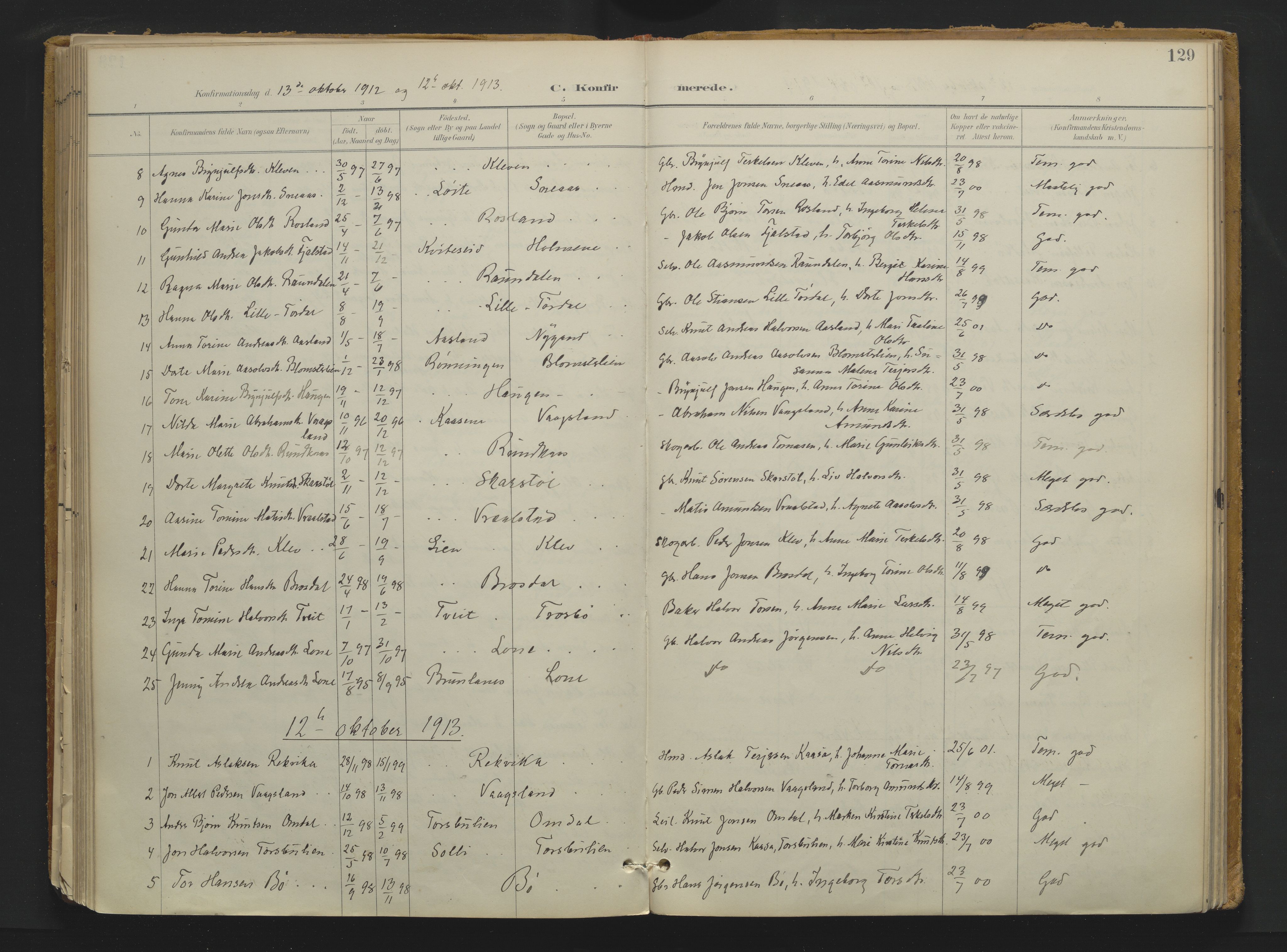 Drangedal kirkebøker, SAKO/A-258/F/Fa/L0013: Parish register (official) no. 13, 1895-1919, p. 129