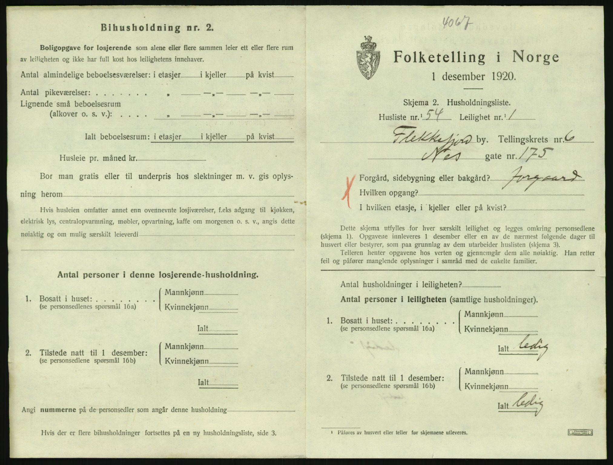 SAK, 1920 census for Flekkefjord, 1920, p. 1908