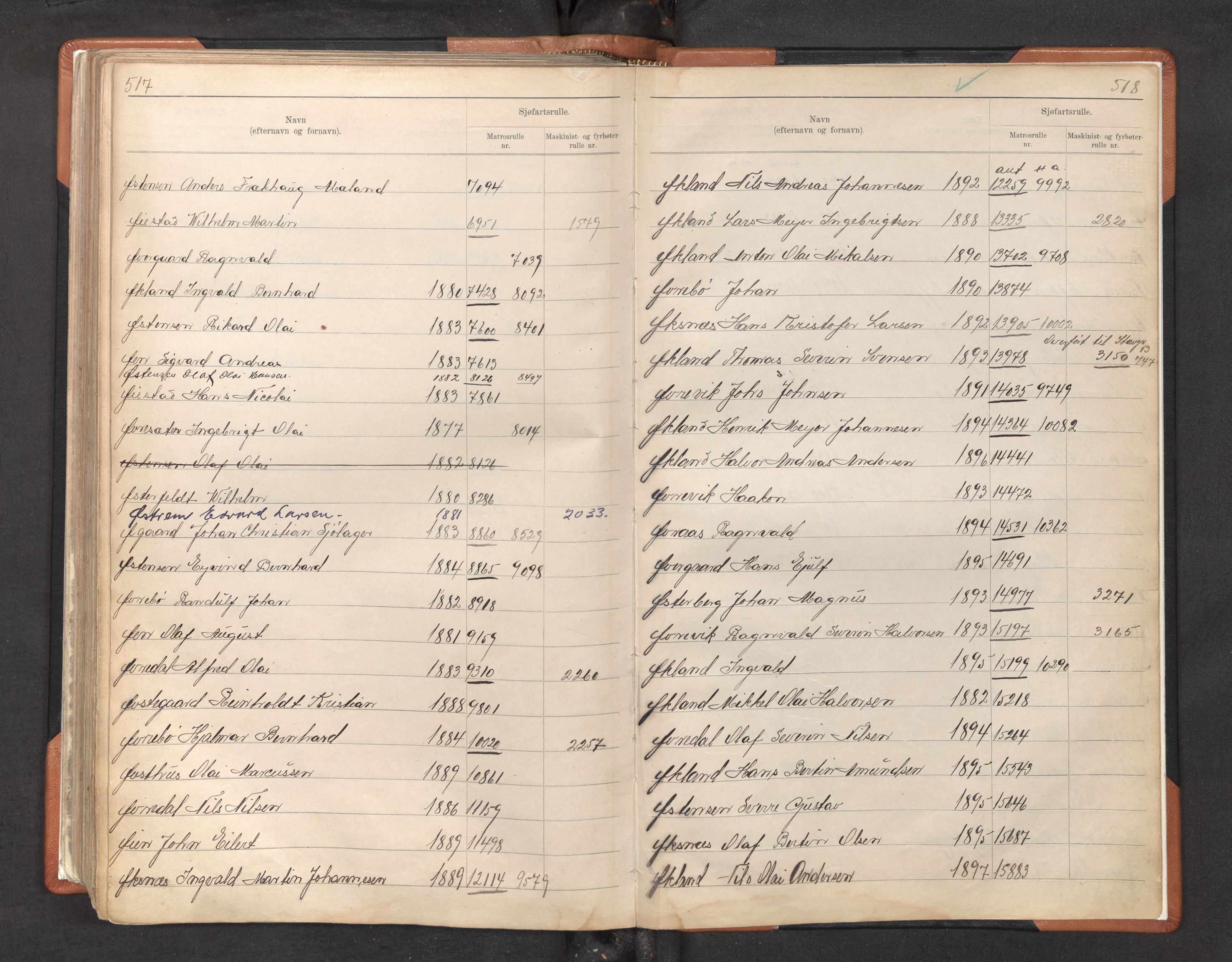 Innrulleringssjefen i Bergen, SAB/A-100050/F/Fa/L0003: Register til sjøfarts-annotasjonsrulle for Bergen krets, 1897-1919, p. 517-518