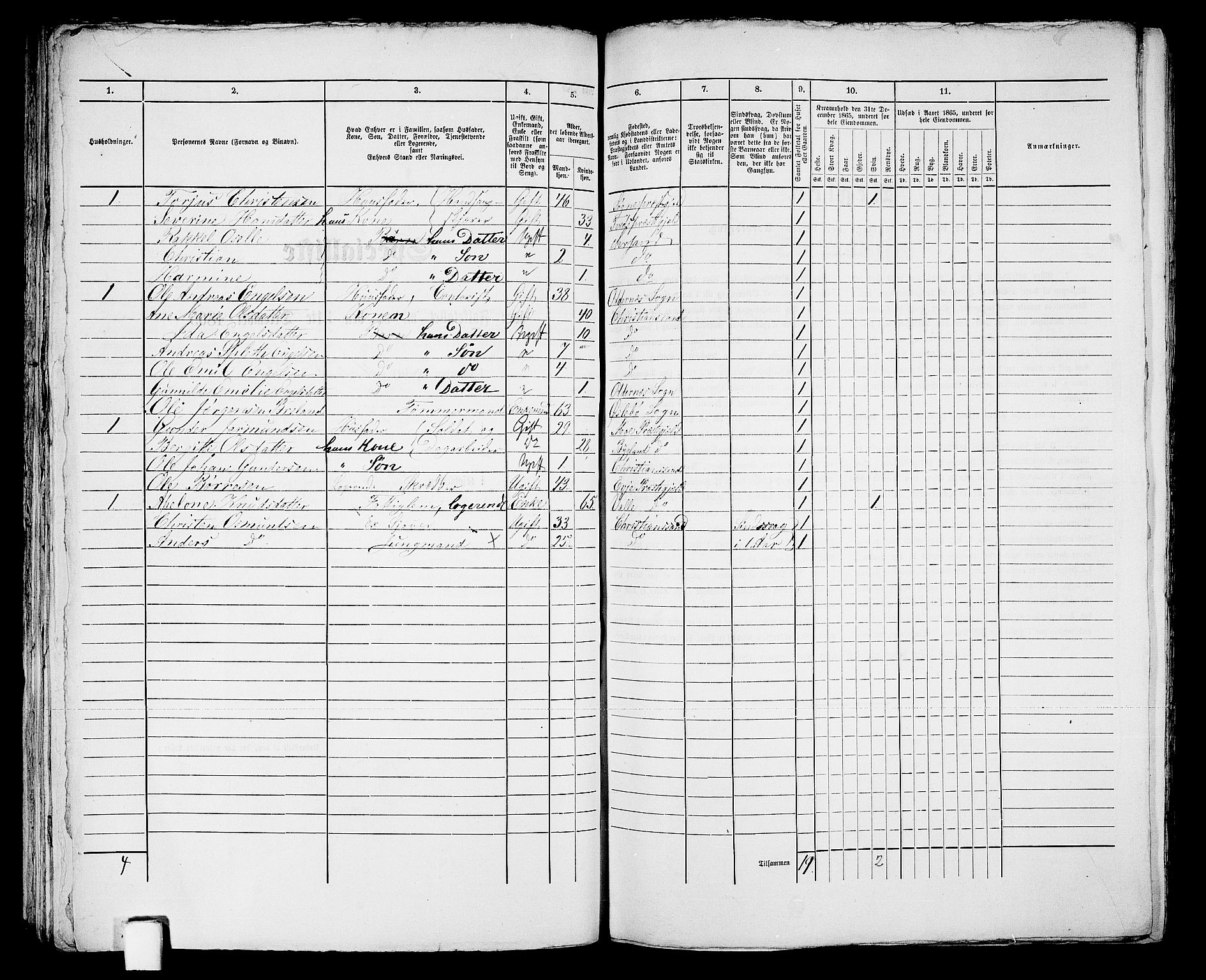 RA, 1865 census for Kristiansand, 1865, p. 1215