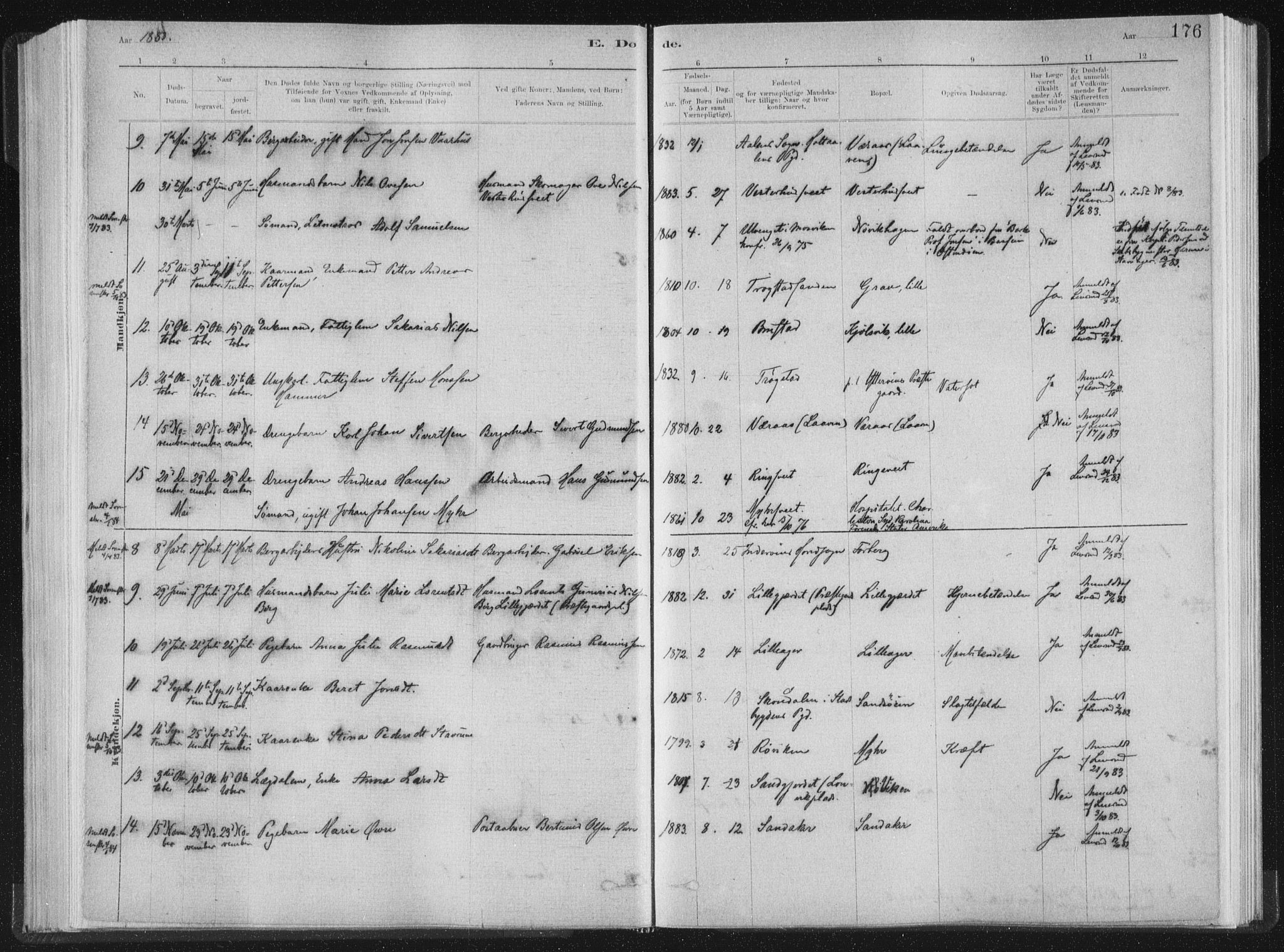 Ministerialprotokoller, klokkerbøker og fødselsregistre - Nord-Trøndelag, SAT/A-1458/722/L0220: Parish register (official) no. 722A07, 1881-1908, p. 176