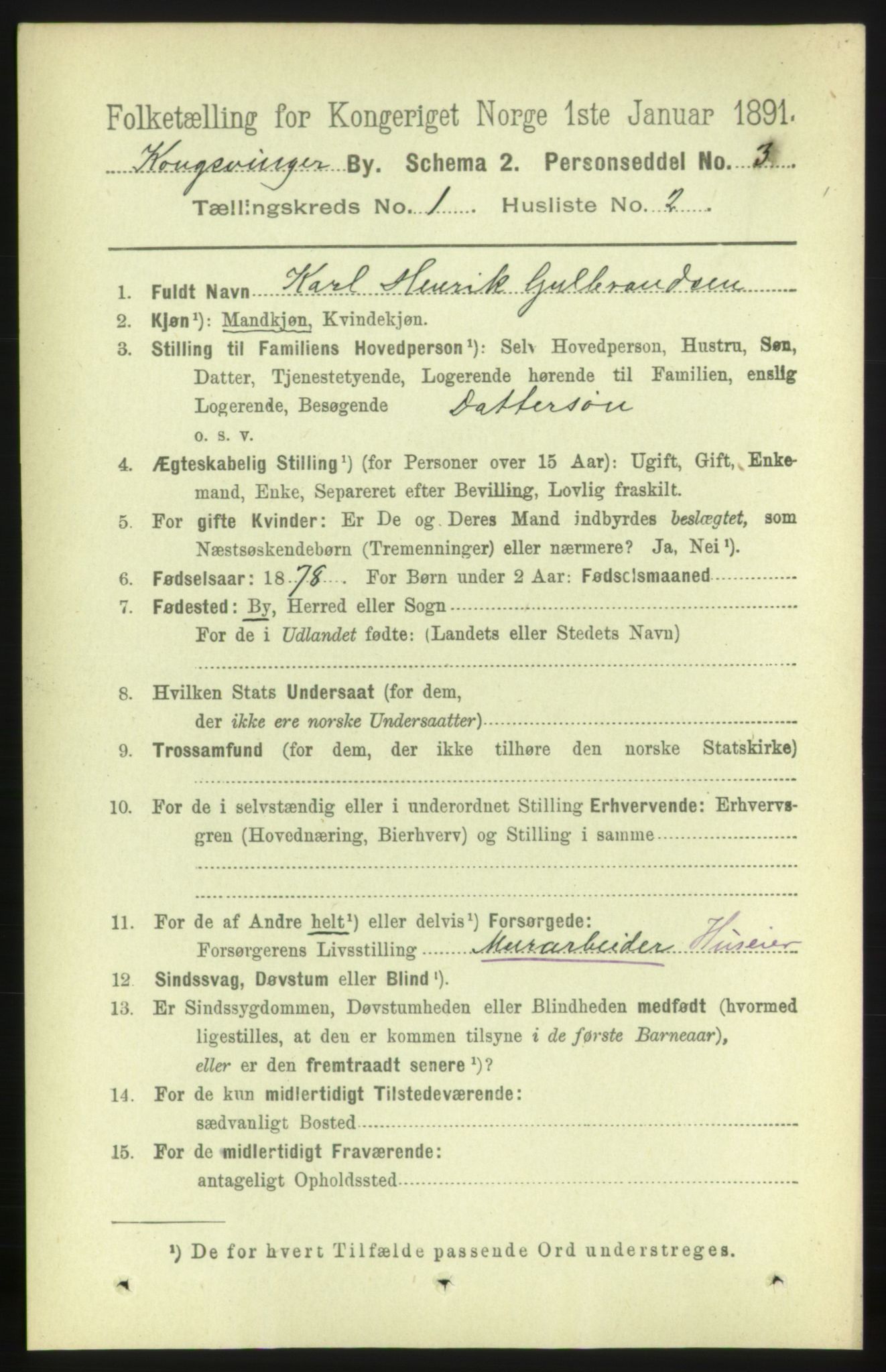 RA, 1891 census for 0402 Kongsvinger, 1891, p. 321