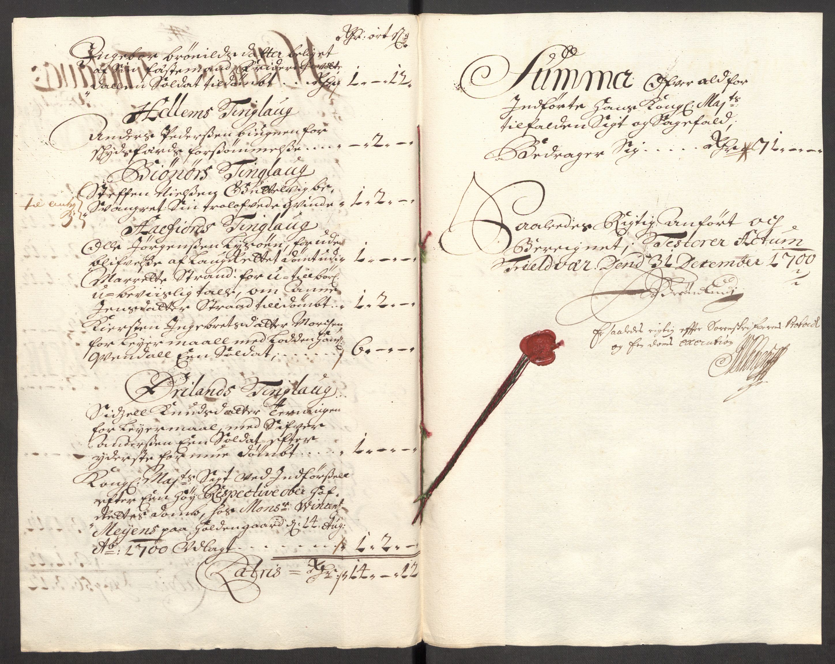 Rentekammeret inntil 1814, Reviderte regnskaper, Fogderegnskap, AV/RA-EA-4092/R57/L3854: Fogderegnskap Fosen, 1700-1701, p. 42