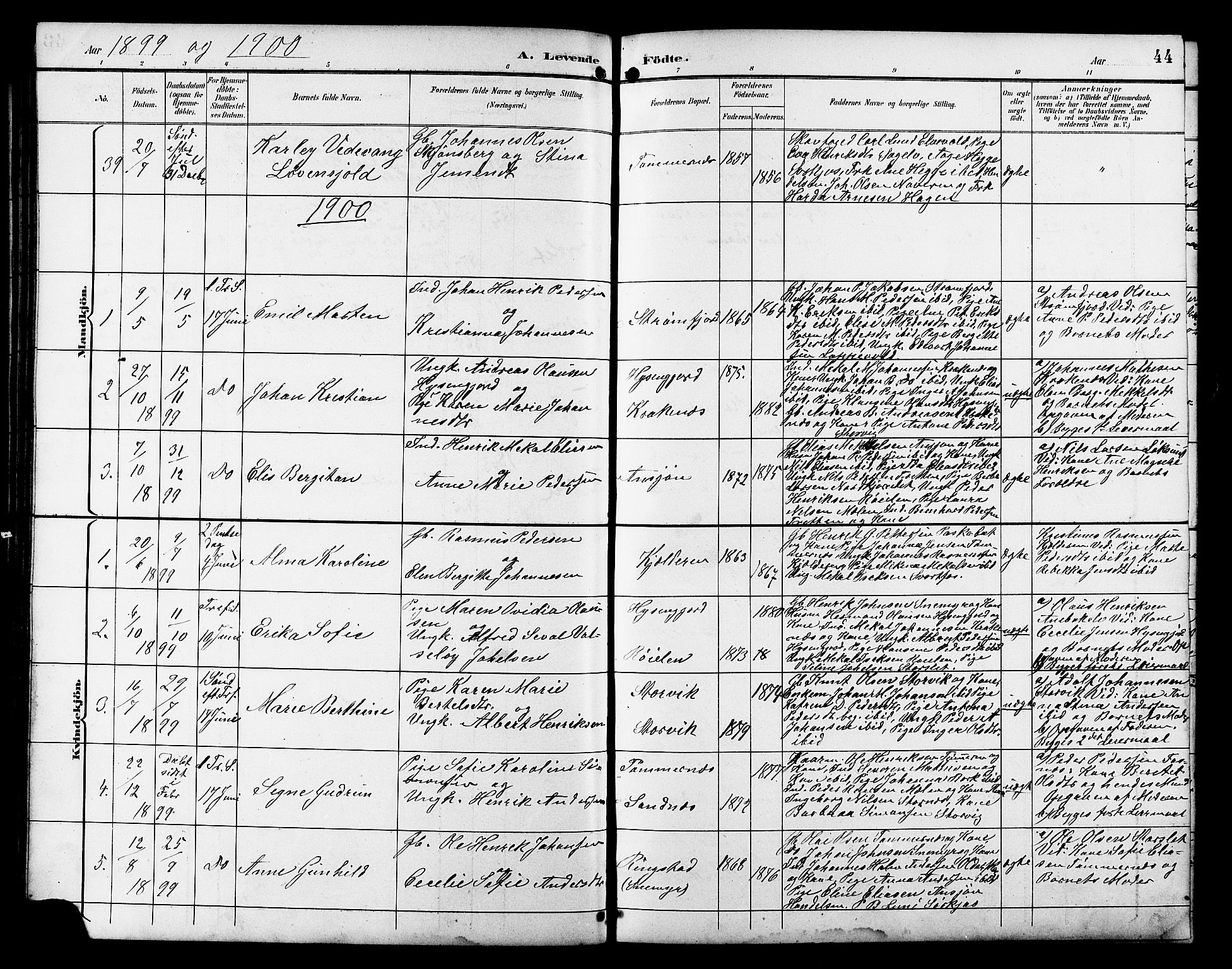 Skjervøy sokneprestkontor, SATØ/S-1300/H/Ha/Hab/L0021klokker: Parish register (copy) no. 21, 1893-1910, p. 44