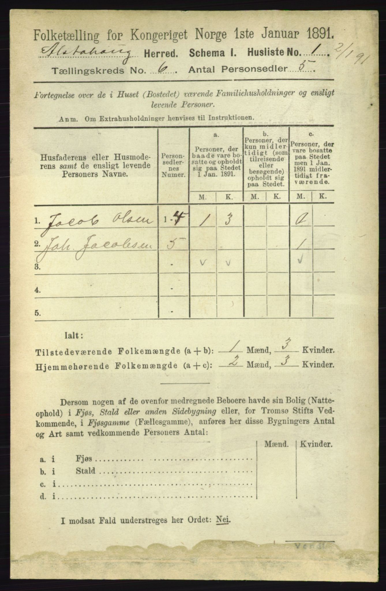 RA, 1891 census for 1820 Alstahaug, 1891, p. 2045