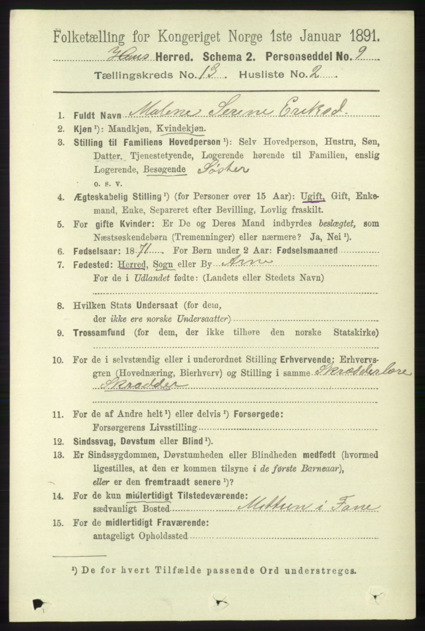 RA, 1891 census for 1250 Haus, 1891, p. 5571