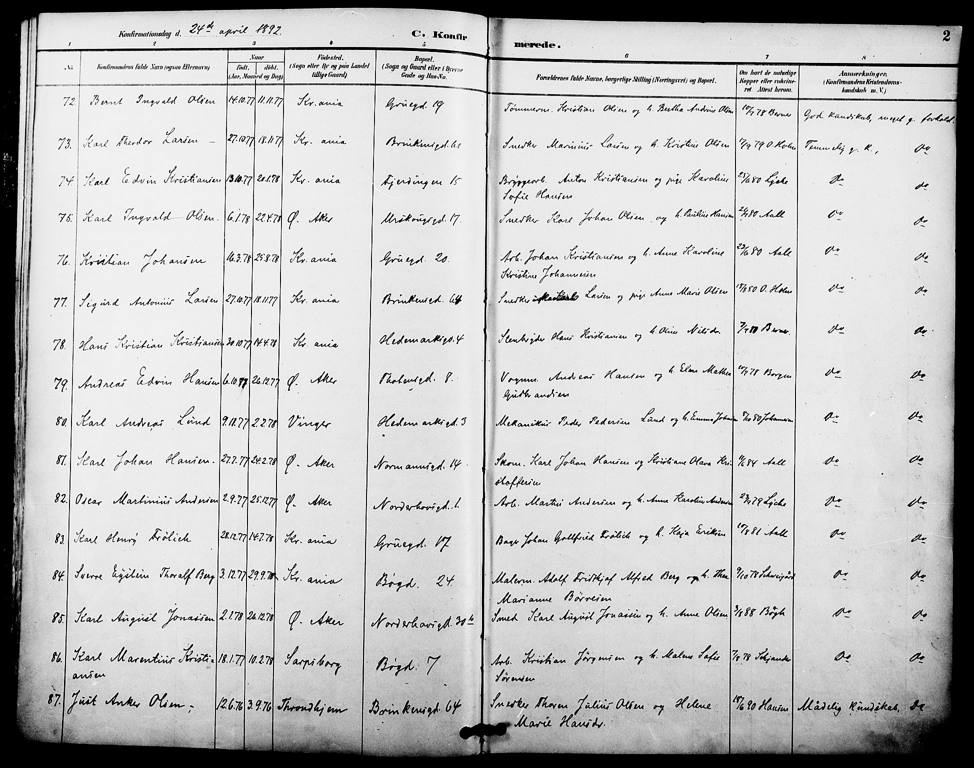 Kampen prestekontor Kirkebøker, AV/SAO-A-10853/F/Fa/L0008: Parish register (official) no. I 8, 1892-1902, p. 2