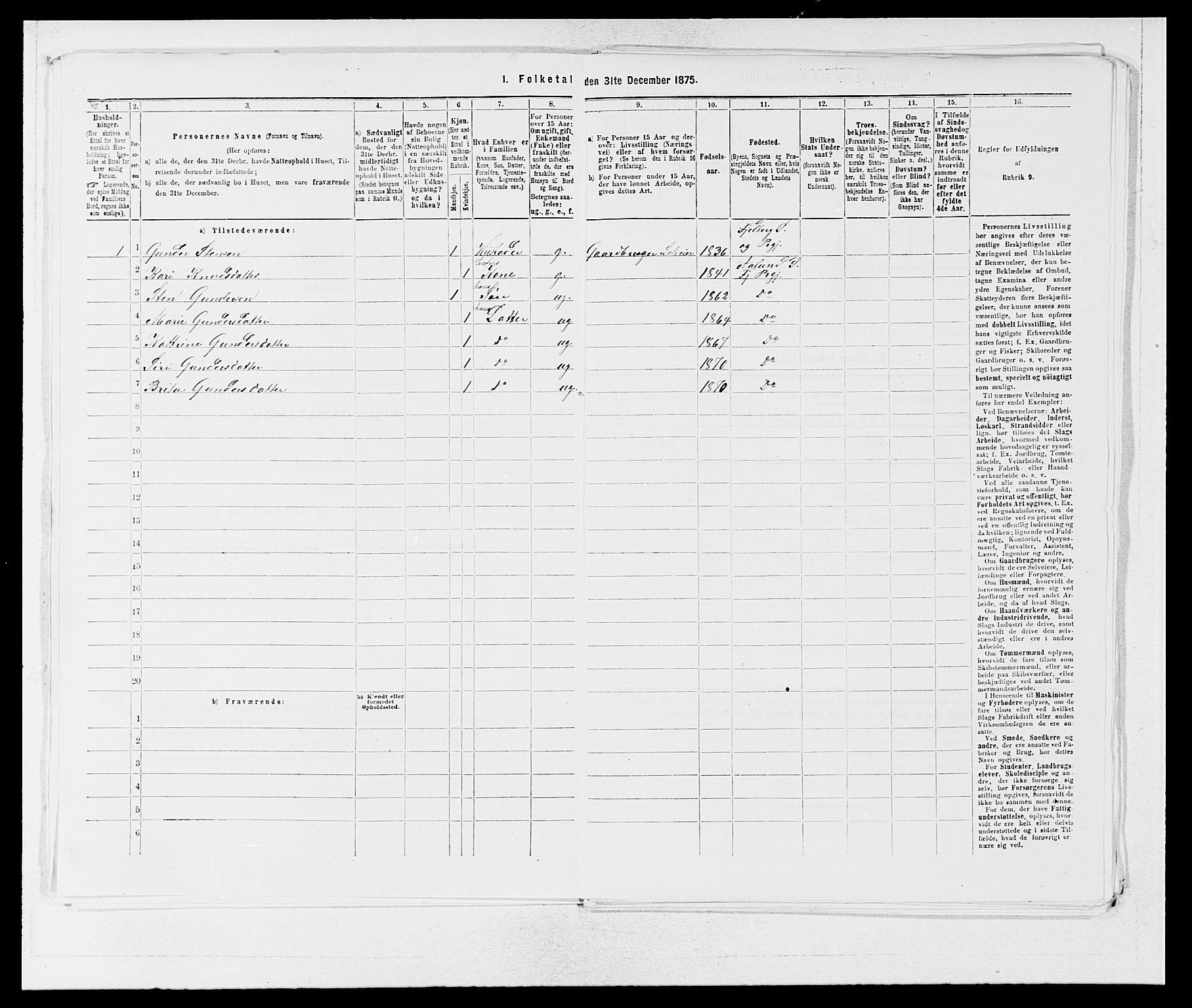 SAB, 1875 census for 1213P Fjelberg, 1875, p. 38