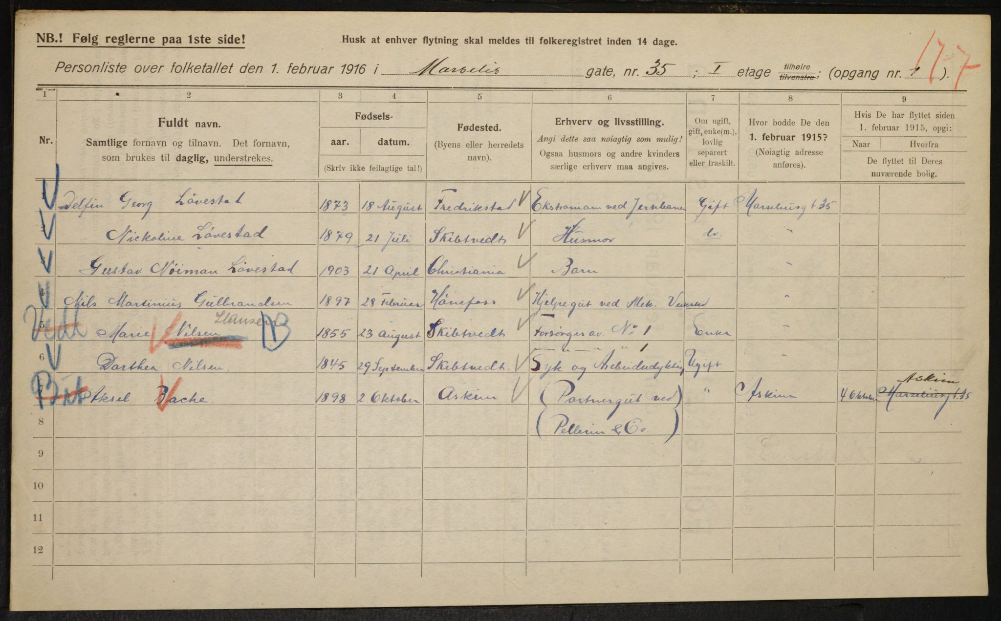 OBA, Municipal Census 1916 for Kristiania, 1916, p. 66327